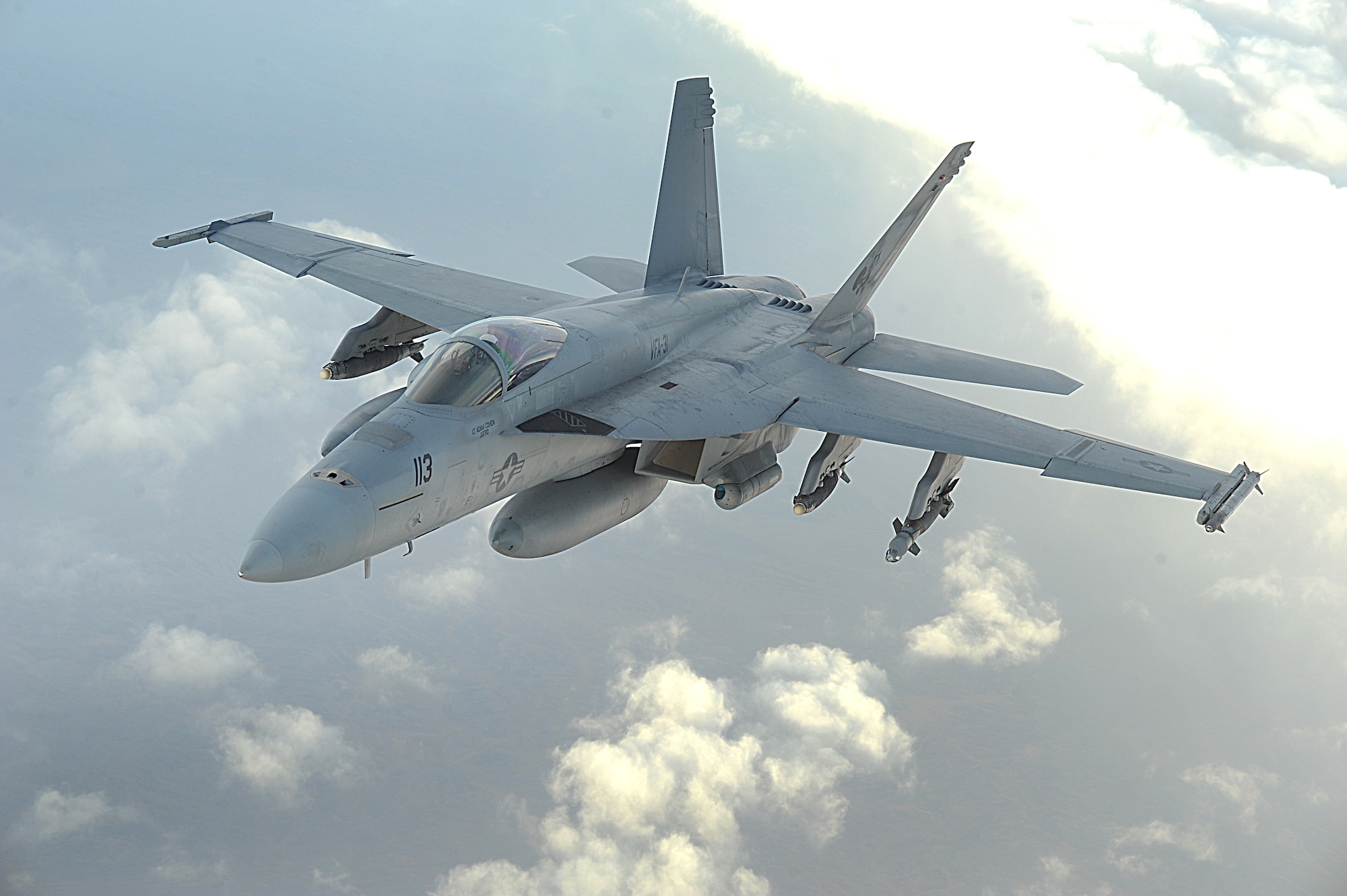 A U.S. Navy F/A-18 Super Hornet flies a combat patrol over in Afghanistan on Dec. 15. Aircraft such as these provide close-air support for ground forces in need. (U.S. Air Force photo/Staff Sgt. Aaron Allmon)