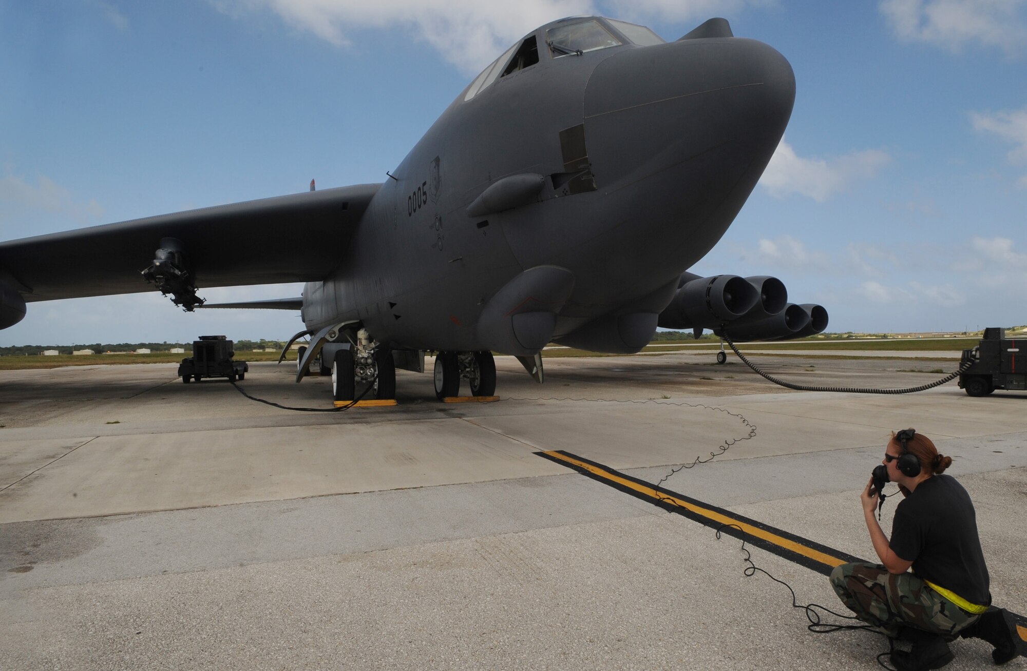Airman 1st Class Caroline Kraus goes through pre-flight checks Dec. 30, during a B-52 Stratofortress launch at Andersen Air Force Base, Guam. Airman Kraus is assigned to the 36th Expeditionary Aircraft Maintenance Squadron at Andersen and is deployed from Minot AFB, N.D. The bomber's participation in constant training helps emphasize the U.S. bomber presence, demonstrating U.S. commitment to the Pacific region.
(U.S. Air Force photo/ Master Sgt. Kevin J. Gruenwald) released





















  












 











































  












 

























