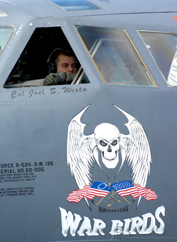 Capt. Aaron Hedrick pilot from the 23rd Expeditionary Bomber Squadron goes through a pre-flight checklist prior to a local B-52 Stratofortress mission at Andersen Air Force Base, Guam. Captain Hedrick is deployed from Minot AFB, N.D. The bomber's participation in constant training helps emphasize the U.S. bomber presence, demonstrating U.S. commitment to the Pacific region.
(U.S. Air Force photo/ Master Sgt. Kevin J. Gruenwald) released





















  












 












































  












 

























