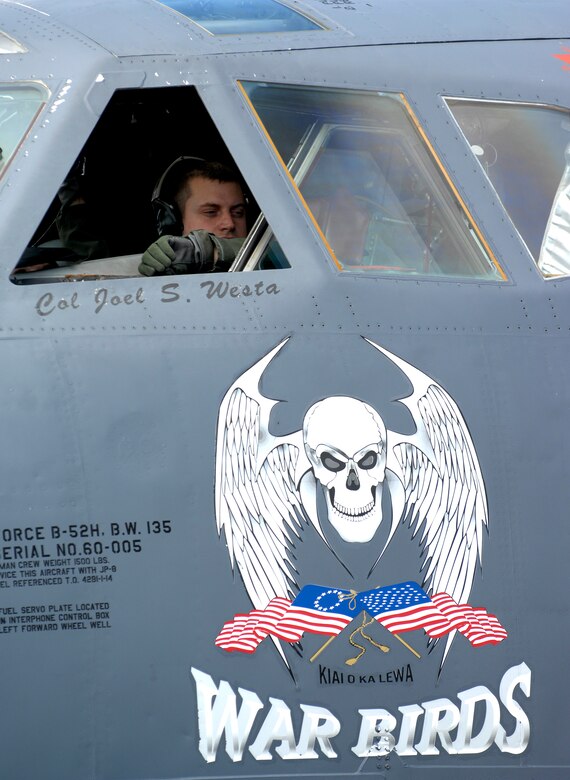 Capt. Aaron Hedrick pilot from the 23rd Expeditionary Bomber Squadron goes through a pre-flight checklist prior to a local B-52 Stratofortress mission at Andersen Air Force Base, Guam. Captain Hedrick is deployed from Minot AFB, N.D. The bomber's participation in constant training helps emphasize the U.S. bomber presence, demonstrating U.S. commitment to the Pacific region.
(U.S. Air Force photo/ Master Sgt. Kevin J. Gruenwald) released





















  












 












































  












 

























