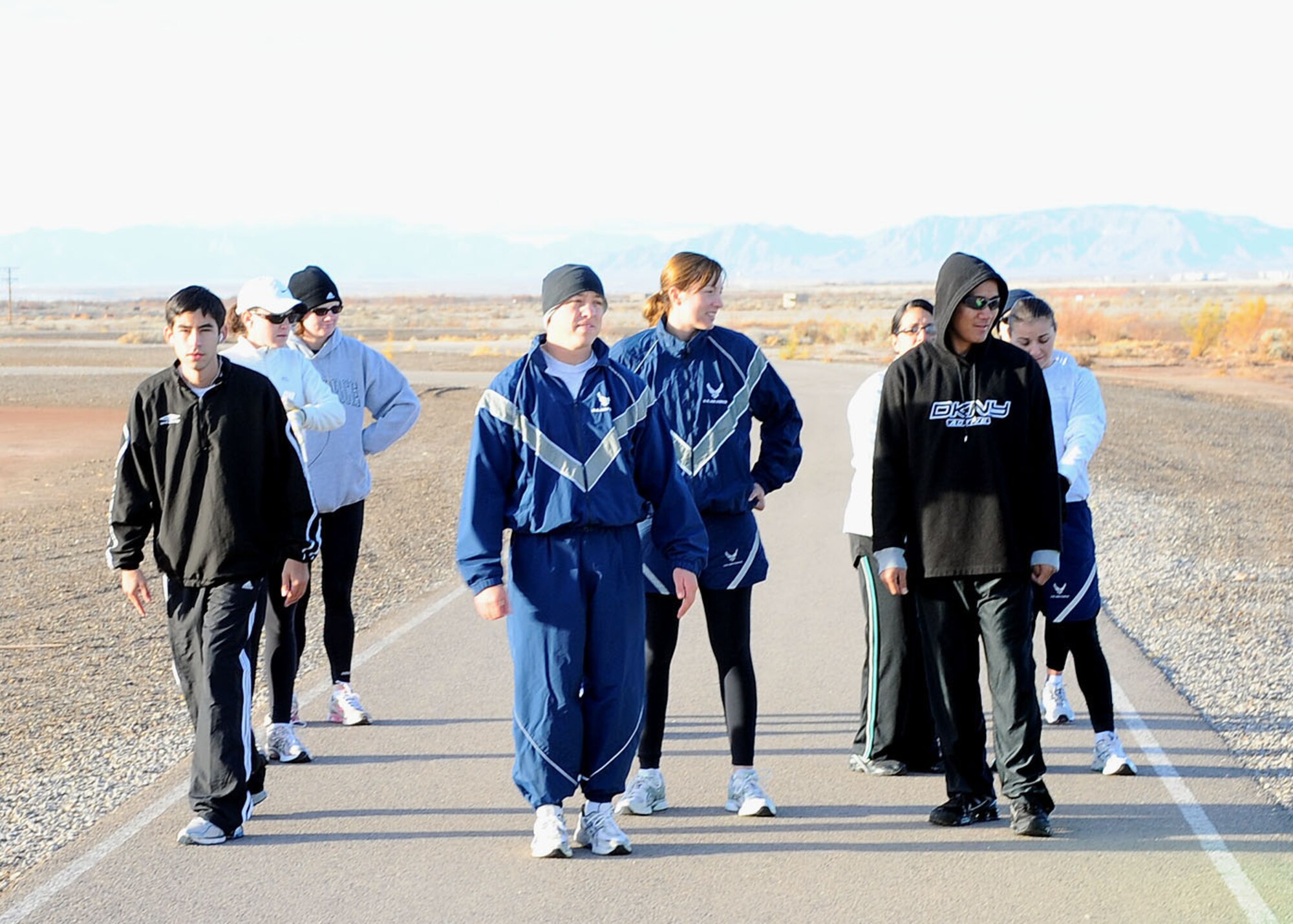 Participants in the Holloman Air Force Base, N.M., Frosty 5k run prepare for the start of the event at the Fitness and Sports Center track Dec. 19. The Frosty 5k run was the 12th and last run of 2008. (U.S Air Force photo/ Airman 1st Class DeAndre Curtiss)