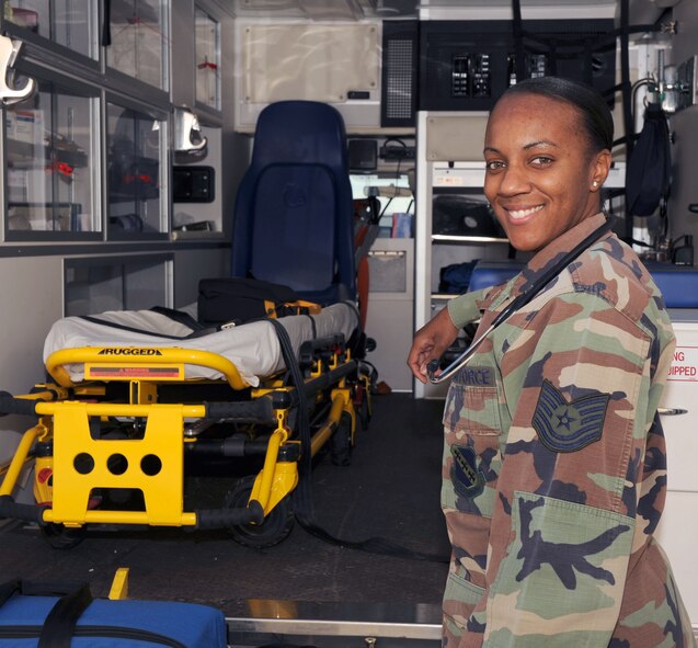 DYESS AIR FORCE BASE, Texas -- Tech. Sgt. LaKendra Minnifield, 7th Medical Operations Squadron noncommissioned officer in charge of Family Practice Operations, was promoted to technical sergeant Dec. 22 through the Stripes for Exceptional Performers program. There are usually only two or three STEP allocations given to each wing per year, which commanders use to promote "exceptional" individuals to staff sergeant, technical sergeant, and master sergeant. (U.S. Air Force photo/Staff Sgt. Connor Estes)