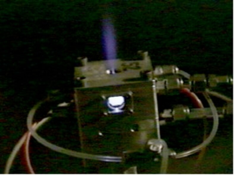Air Force-supported Microwave Electrothermal Thruster (MET) research that began at Pennsylvania State University may lead to higher performing miniaturized electric propulsion systems for satellites. This would mean improved satellite maneuverability, endurance, fabrication and testing of a space flight ready microwave thruster system. Credit: Frederic Souliez, Penn State University.