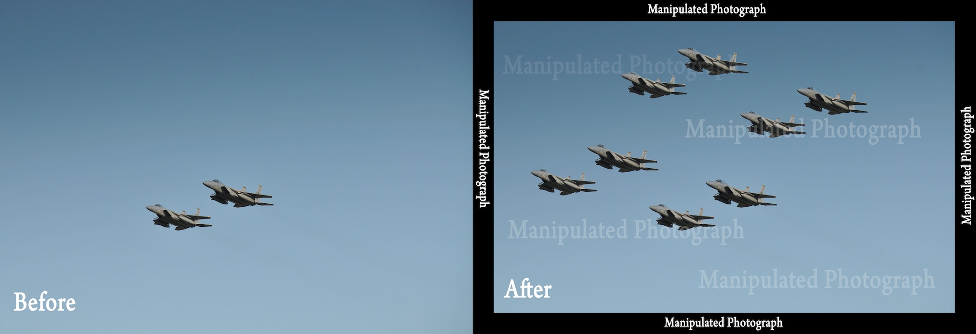 The two F-15's in the middle are real. six more were added to show more action. (U.S. Air Force photo illustration by Airman 1st Class Perry Aston)