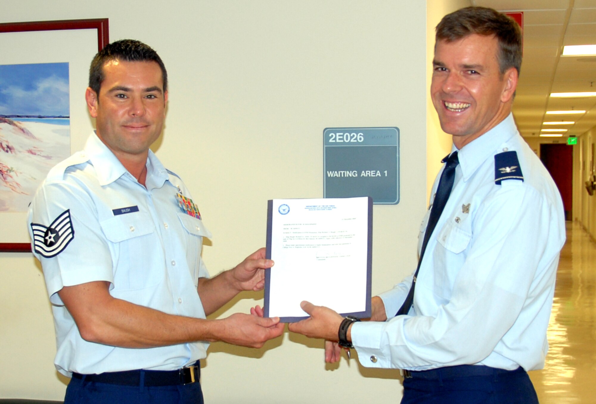 EGLIN AIR FORCE BASE, Fla. --  Tech. Sgt.: Tech. Sgt. Richard Baugh, 96th Surgical Operations Squadron received a promotion to technical sergeant under the Stripes for Exceptional Performers program. (Courtesy Photo) 