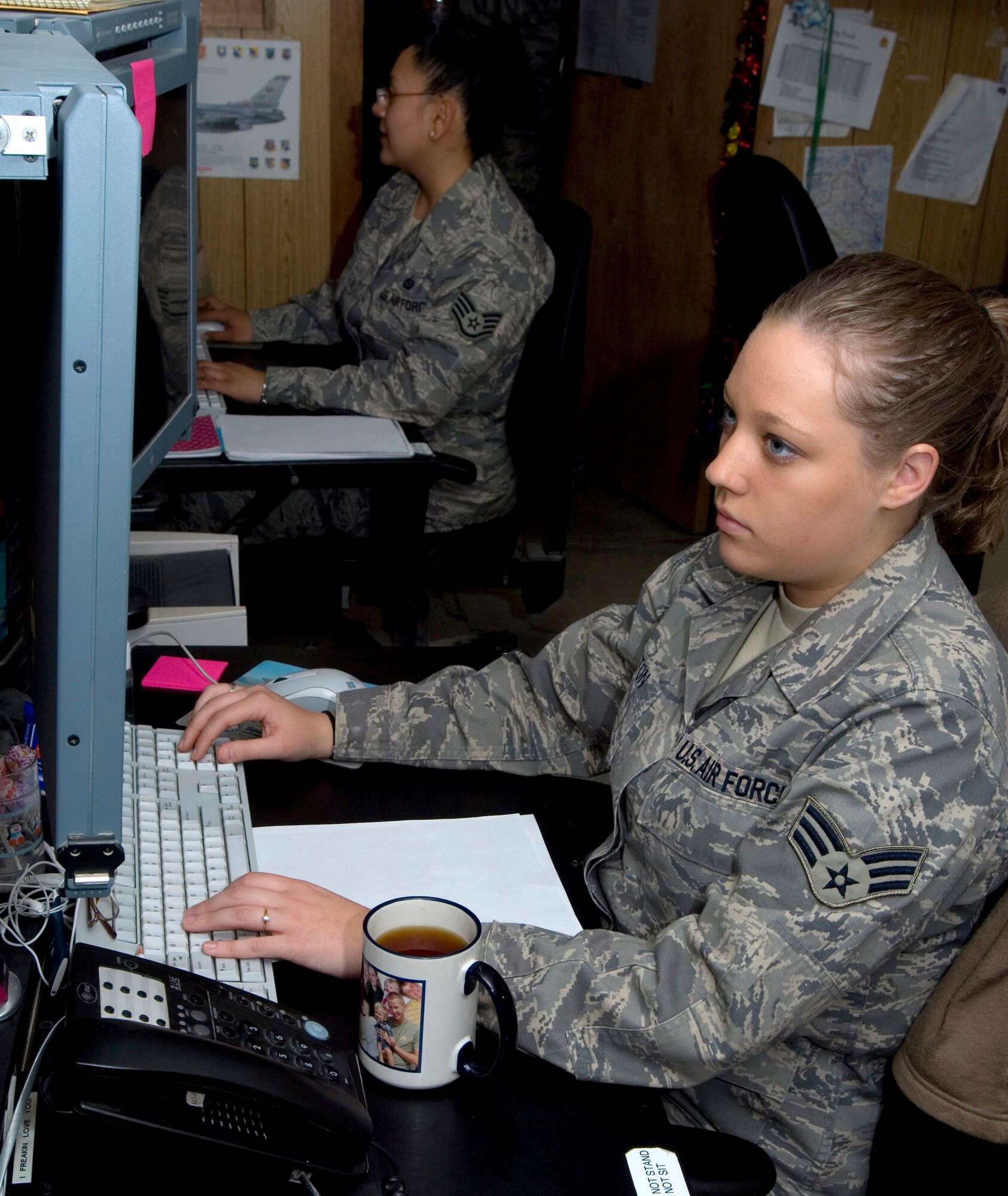 Senior Airman Katie Boston, a 332nd Expeditionary Operations Support Squadron imagery analyst at Joint Base Balad, Iraq, supplies decision makers with imagery intelligence. Theater Airborne Reconnaissance System imagery helps ground commanders achieve tactical objectives. Airman Boston is deployed from Langley Air Force Base, Va. Her hometown is Milwaukee. (U.S. Air Force photo/Tech. Sgt. Erik Gudmundson)