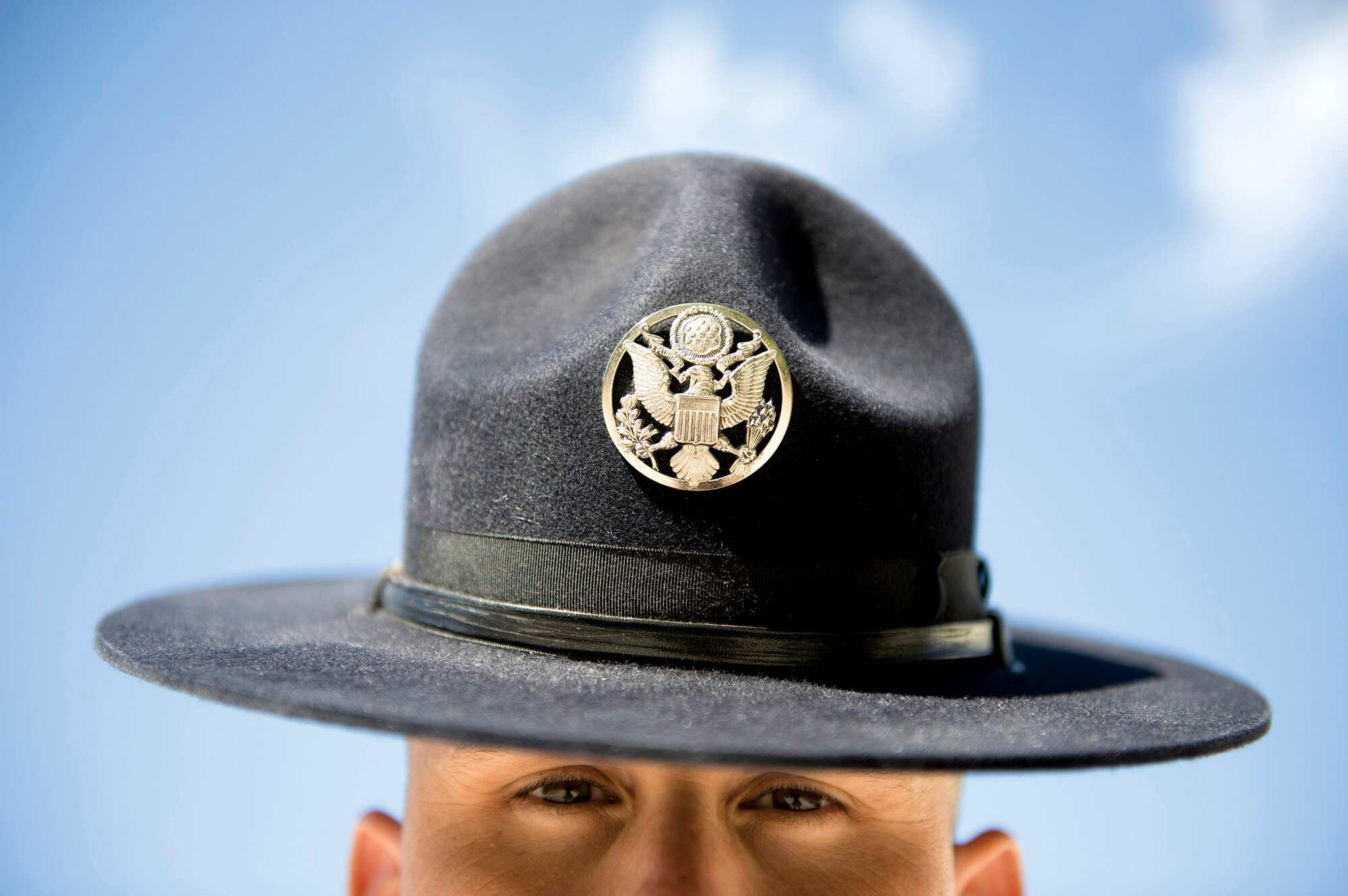 Tech. Sgt. James Woods stares trainees into their eyes as they go through their fourth week of basic military training at Lackland Air Force Base, Texas. Sergeant Woods is military training instructor for the 737th Training Support Squadron. (U.S. Air Force photo/Staff Sgt. Desiree N. Palacios)