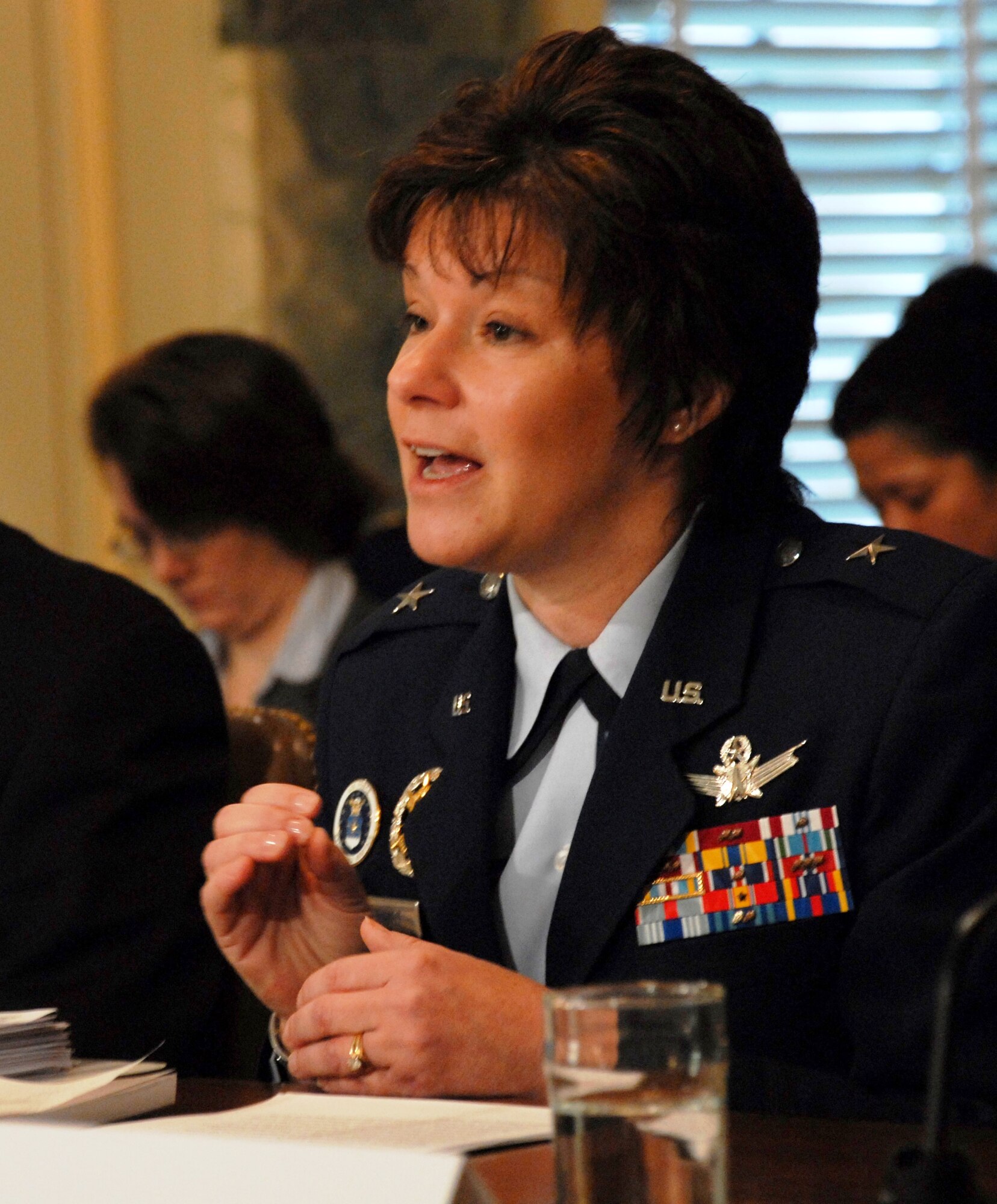 WASHINGTON - Brig. Gen. Suzanne Vautrinot answers questions for the Senate Armed Services Committee Subcommittee on Personnel Jan. 31. The general is the Air Force Recruiting Services commander. Amid a panel that included sister service counterparts, General Vautrinot provided the senators with an update on current recruiting numbers, challenges and issues. (Air Force photo/Staff Sgt. J.G. Buzanowski)