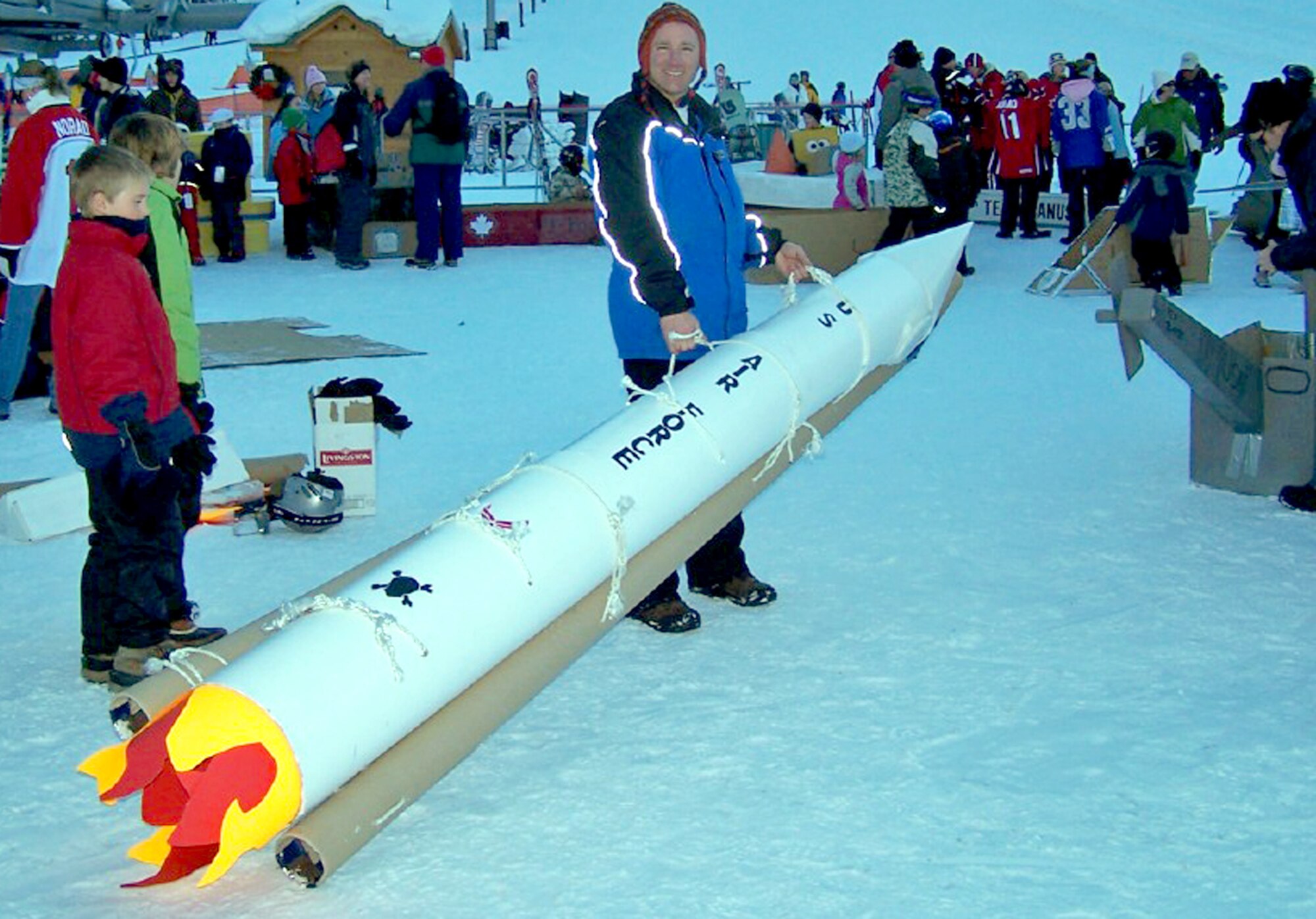 Col. Brian Hayes, 90th Medical Group commander, wields a mock ICBM during the 18th annual SnoFest event, held in Keystone, Colo (U.S. Air Force photo).