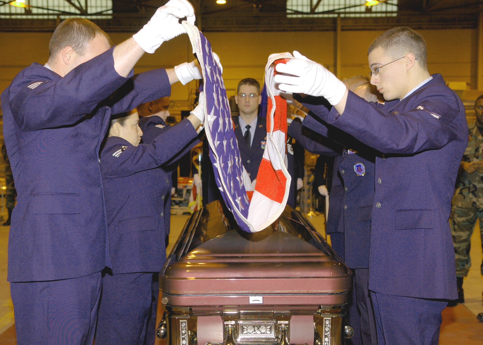 GRISSOM AIR RESERVE BASE, Ind., -- Honor Guard trainees complete a practice funeral ceremony as part of their graduation program.  Members from Grissom and the Indiana Air National Guard went through a special training program taught by Honor Guard members from Wright-Patterson AFB, Ohio. (U.S. Air Force photo/Tech. Sgt. Doug Hays)