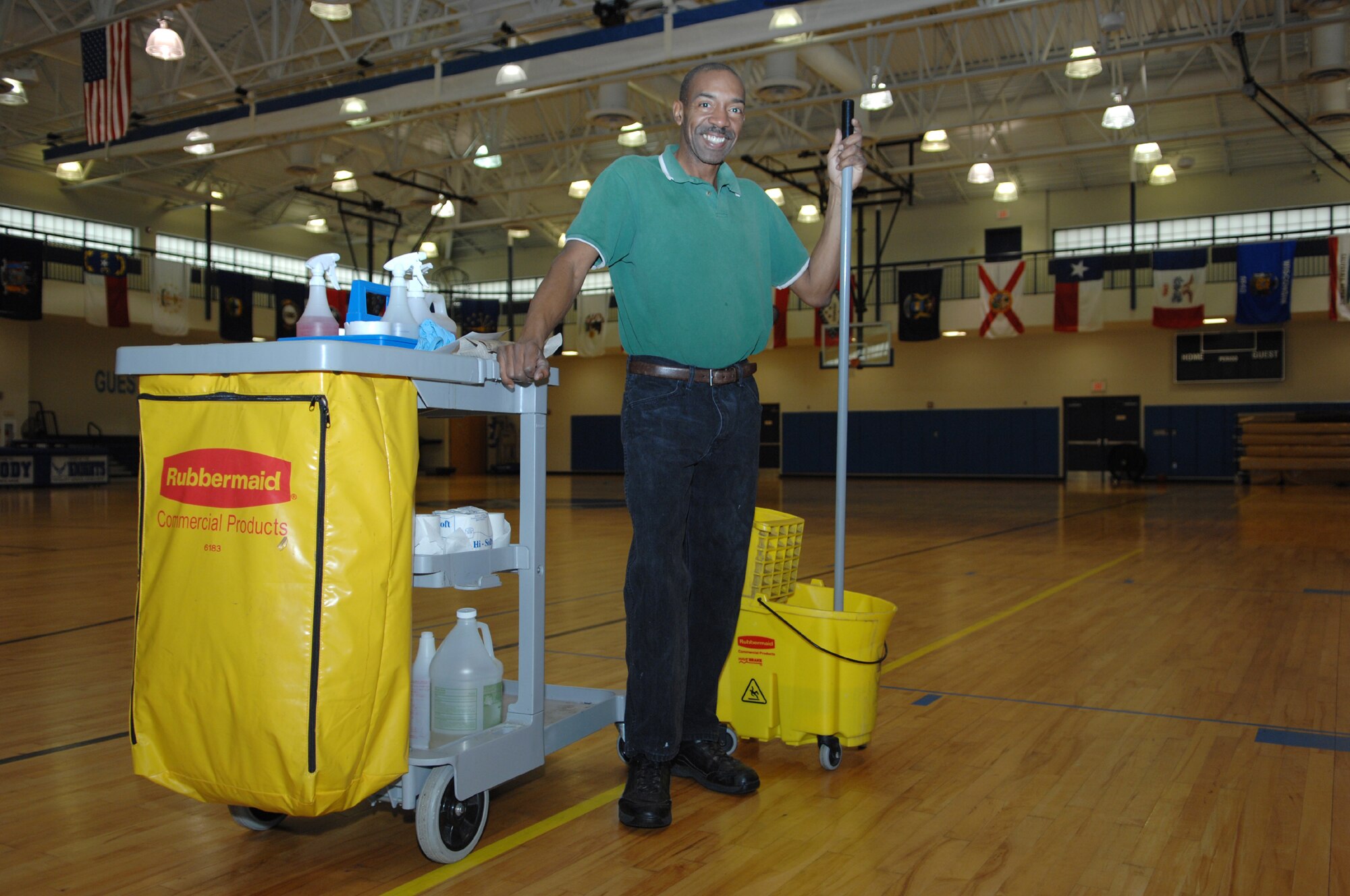 MOODY AIR FORCE BASE, Ga. – Mr. Fredrick Gillard, 23rd Services Squadron Freedom I Fitness Center janitor, stands in the Freedom I gym Jan 25.  Mr. Gillard was recognized by Col. Kenneth Todorov, 23rd Wing Commander, for his positive attitude and strong work ethic. (U.S. Air Force photo by Senior Airman Angelita Lawrence)