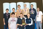 The Randolph High School swim team took home the boys 2008 District 28-4A championship trophy. Pictured are (back row, left to right) David Grieder, Austin Gindhart, John Rippetoe, Cole Gindhart, Stephen Turner and Tyler Rubio (front row, left to right) Ian McNamara, Luke Nickell and Evan Turner. (Photo by Andrea Gindhart)