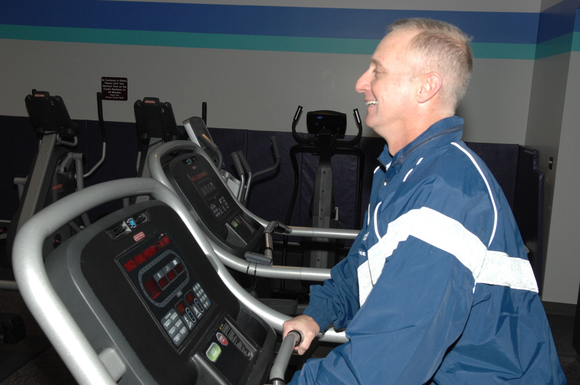 WHITEMAN AIR FORCE BASE, Mo. - Brig. Gen. Garrett Harencak, 509th Bomb Wing commander, runs on a treadmill on his quest to become Whiteman’s Biggest Loser. (U.S. Air Force photo/Airman 1st Class Stephen Linch)