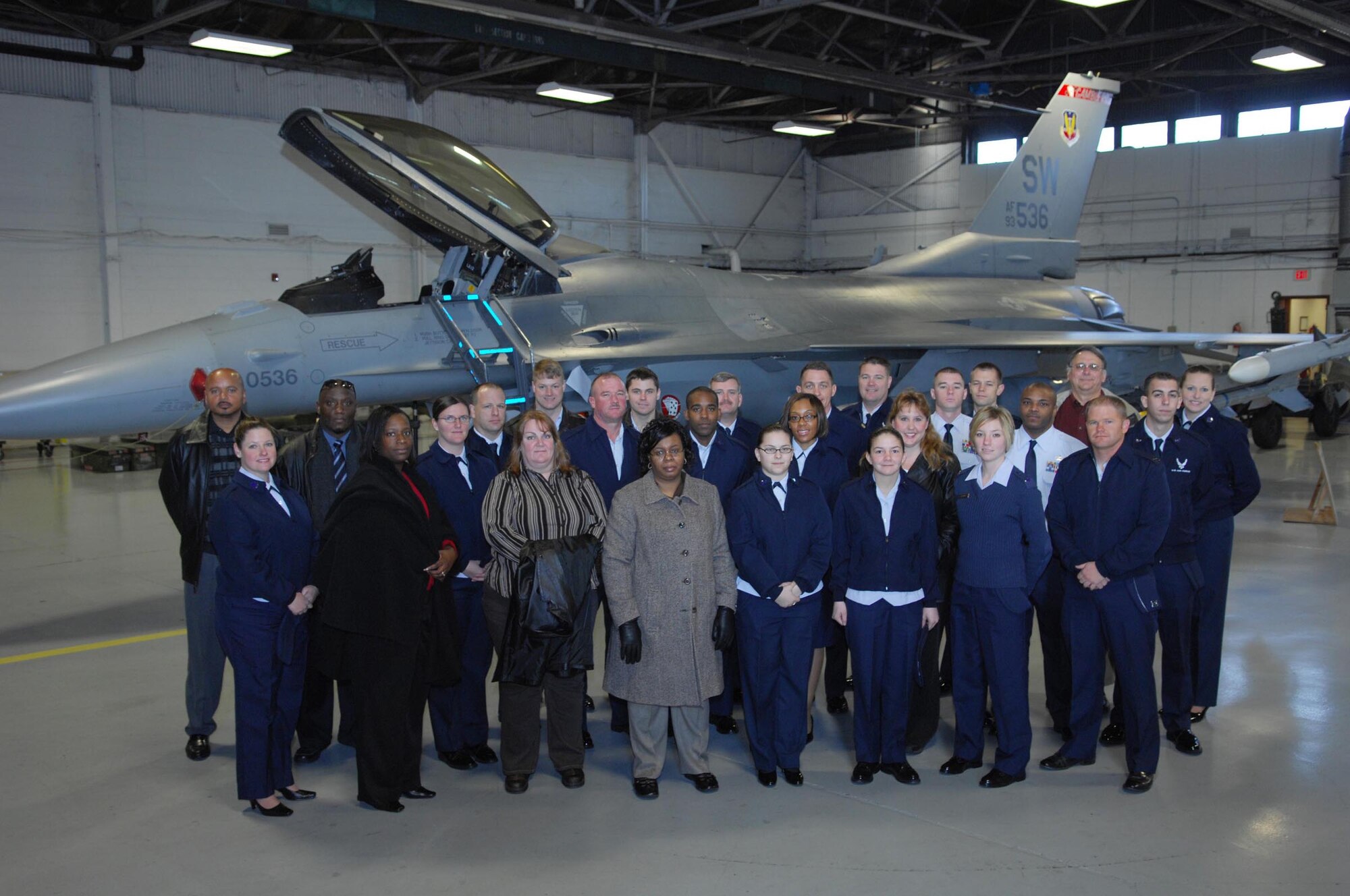 SHAW AIR FORCE BASE, S.C. -- Nominees for the 20th Fighter Wing annual awards pose for a group photo during their base tour Jan. 25. The winners were announced the following evening at the 20th FW Annual Awards Banquet. (U.S. Air Force photo/Senior Airman William Coleman)