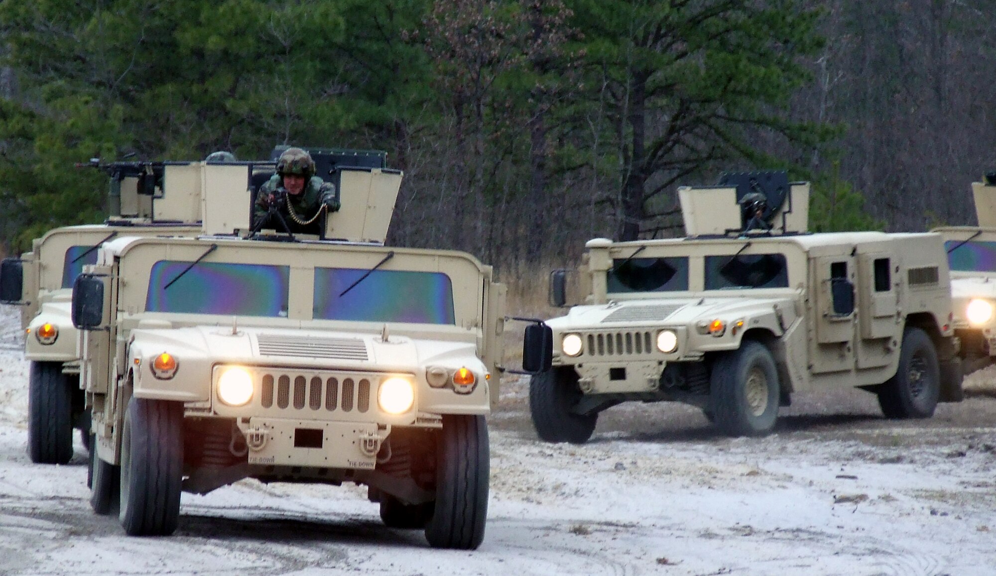 Students in the Air Force Phoenix Warrior Training Course 08-2 practice a convoy scenario during training on a range on Fort Dix, N.J., Jan. 22, 2008.  Phoenix Warrior is taught by the U.S. Air Force Expeditionary Center's 421st Combat Training Squadron -- also at Fort Dix.  (U.S. Air Force Photo/Tech. Sgt. Scott T. Sturkol)