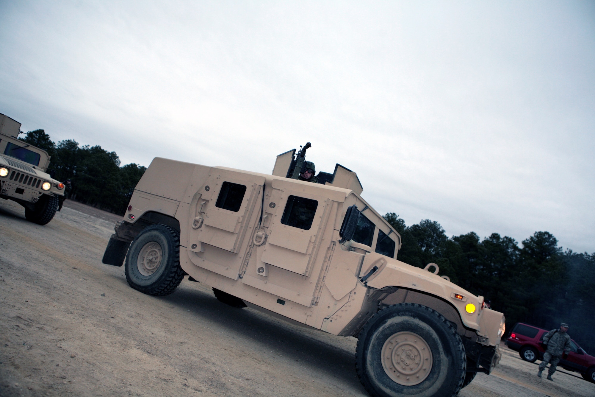 Students in the Air Force Phoenix Warrior Training Course 08-2 practice a convoy scenario during training on a range on Fort Dix, N.J., Jan. 22.  Phoenix Warrior is taught by the U.S. Air Force Expeditionary Center's 421st Combat Training Squadron -- also at Fort Dix.  (U.S. Air Force Photo/Master Sgt. Bob Lorusso)