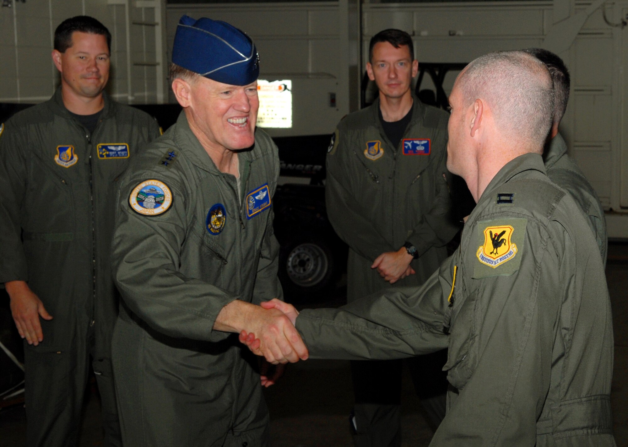 Lt. Gen. Bruce A. Wright, U.S. Forces of Japan commander, gave thanks to all the Airmen for their service and the importance of their mission during his last visit to Kadena AB, Japan, Jan. 29.  (U.S. Air Force photo/Chrissy FitzGerald)