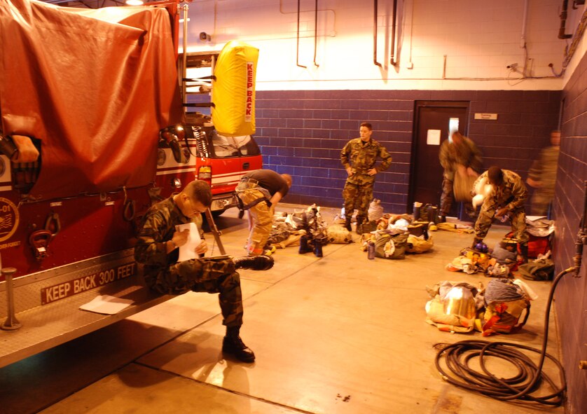 Firefighters recently practiced answering a simulated "call" for help as part of their continous training to stay ready for anything.  Interested in joining Air Force Reserve Command as a firefighter?  Call 1-800-257-1212 for more information on openings and training required.  Photo/Capt. Stan Paregien