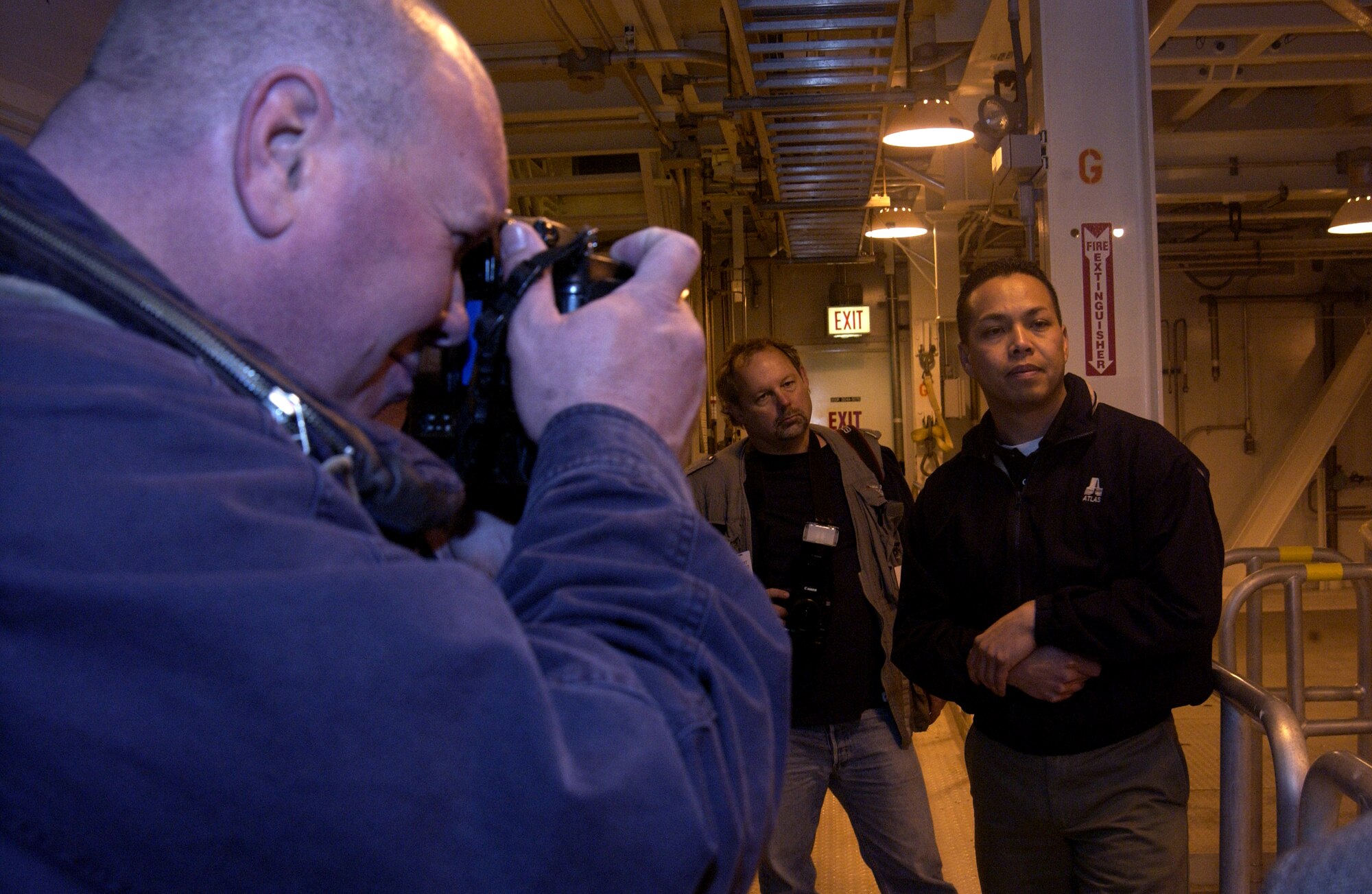 VANDENBERG AIR FORCE BASE, Calif.--
Mr. George Matthews (right), a Centaur propulsion and pneumatics engineer, speaks with the local media about the upcoming Atlas V launch during a Jan. 31 tour of Space Launch Complex-3 here. The Atlas V is scheduled to launch Feb. 26 and will be the first one of it's kind to launch from the West Coast. (U.S. Air Force photo/Senior Airman Christopher Hubenthal)   