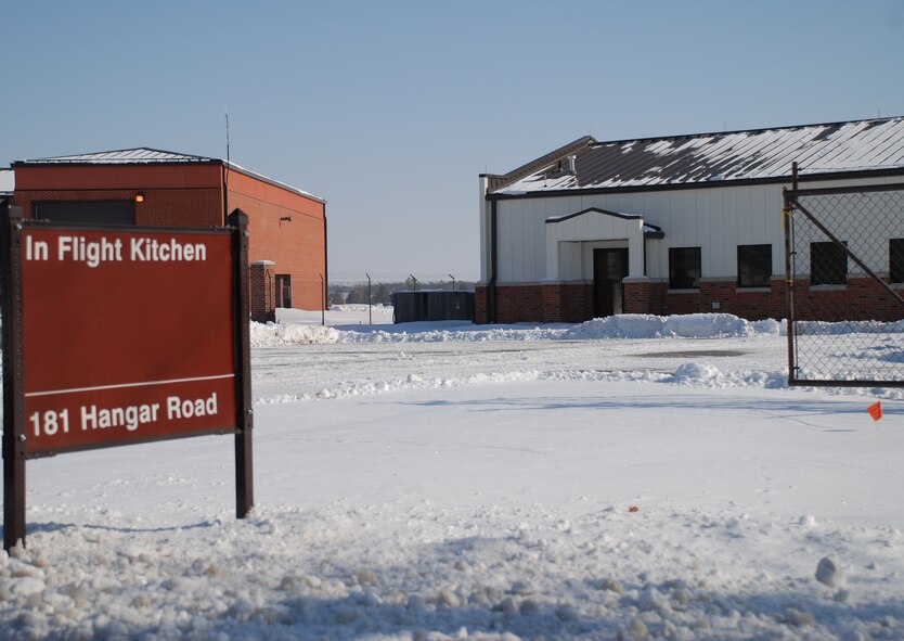 The January 31-February 1 first snowfall of 2008 covered the area around where the 932nd Airlift Wing flight attendants prepare food before flights aboard the C-9C and C-40C aircraft.