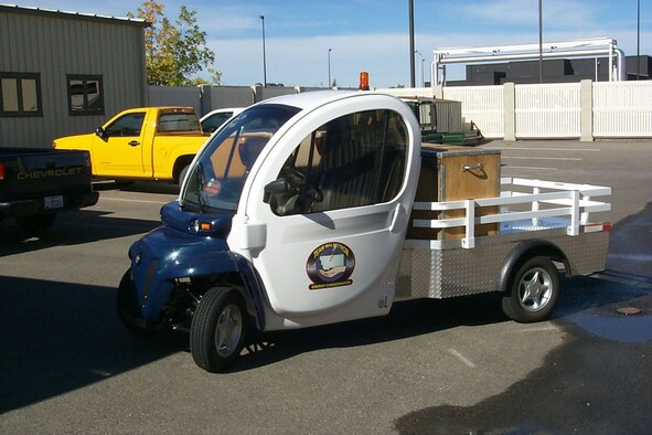 Malmstrom owns and operates six electric cars to support the wing’s day-to-day mission. Each vehicle travels about 25 miles per hour and has a range of 40 miles during normal use. They are plugged into a standard household outlet for eight hours to fully recharge. With approximately 1,000 miles driven each year, the electric vehicles save about $700 each per year. (U.S. Air Force photo/Kent Seaton)