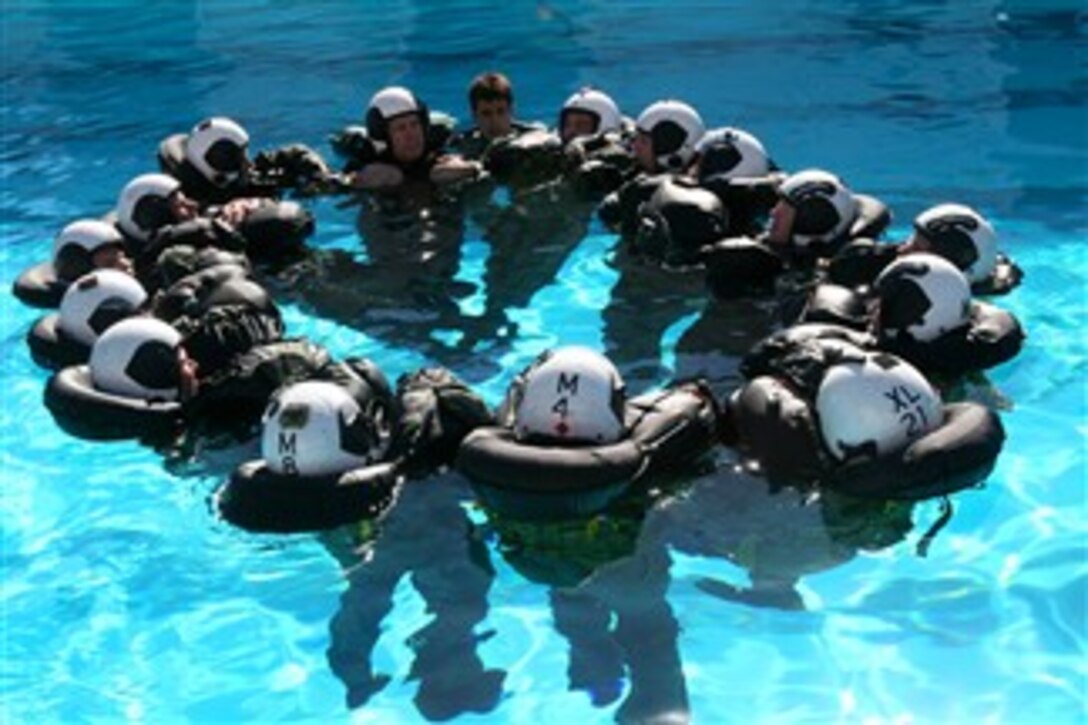 An Aviation Survival Training School instructor teaches accountability during a two-day aircrew indoctrination training course at Marine Corps Air Station Miramar, Calif., Jan. 25, 2008.