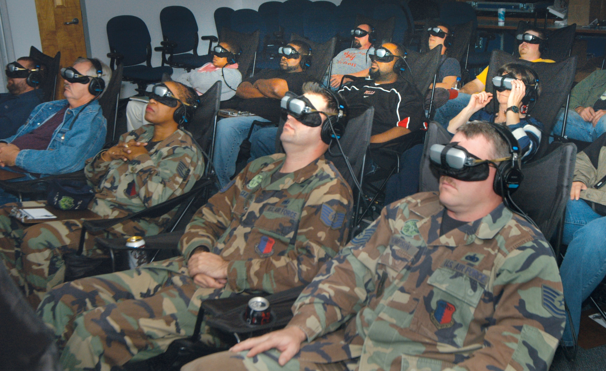 Team Robins members experience the 3-D safety film "A Second Chance" during a training session Nov. 28. U. S. Air Force photo by Sue Sapp 