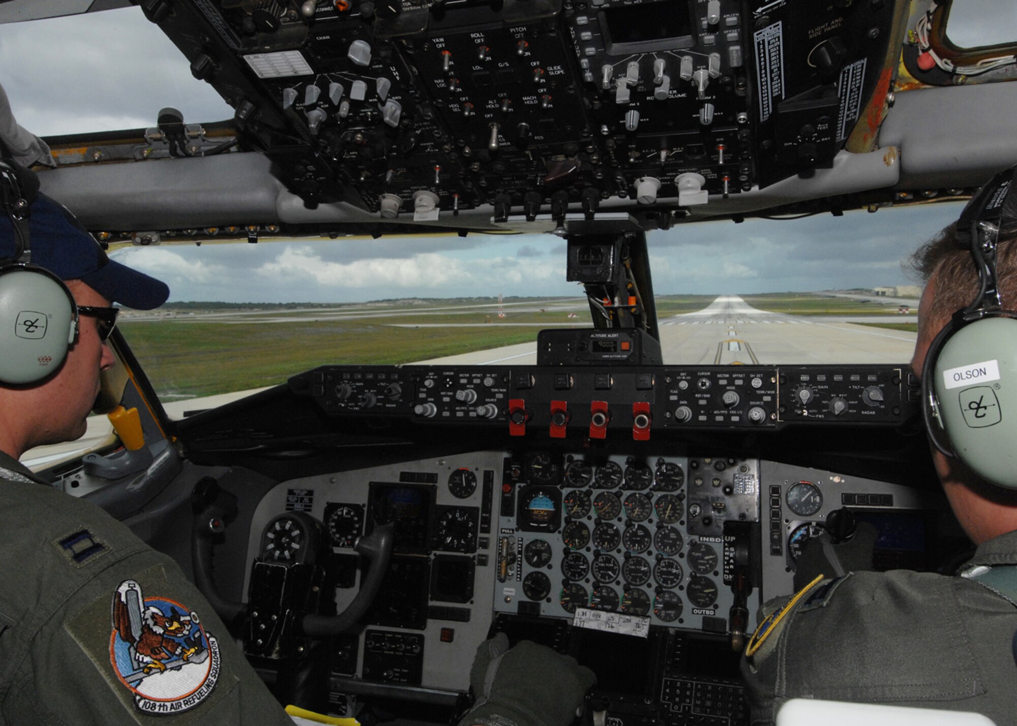 ANDERSEN AIR FORCE BASE, Guam-- Captains Mark Ladwig and Steve Olsen, 126th Air Refueling Wing, Scott Air Force Base, Il. taxi onto the runway just before take off. The KC-135 pilots are flying over the Philippine Sea for a routine refueling mission for the 393rd Expeditionary Bomb Squadron B-2 Spirit bombers from Whiteman AFB, Mo.  The KC-135’s ability to refuel planes mid-air helps accomplish The Air Force's primary missions of Global Reach and Global Power. (U.S. Air Force Photo by Staff Sergeant Vanessa Valentine)