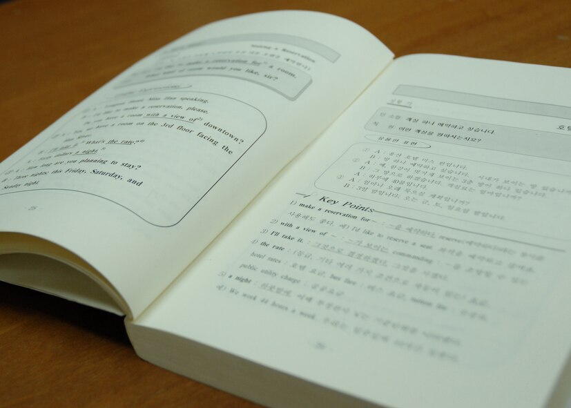 KUNSAN AIR BASE, South Korea -- A textbook used to teach Republic of Korea Army cadets English lie on a desk here 31 Jan. Numerous Airmen from the 5/6 group take the opportunity throughout the year to assist ROK Cadets in learning English as part of the academy’s curriculum. (U.S. Air Force Photo/Staff Sgt Araceli Alarcon)