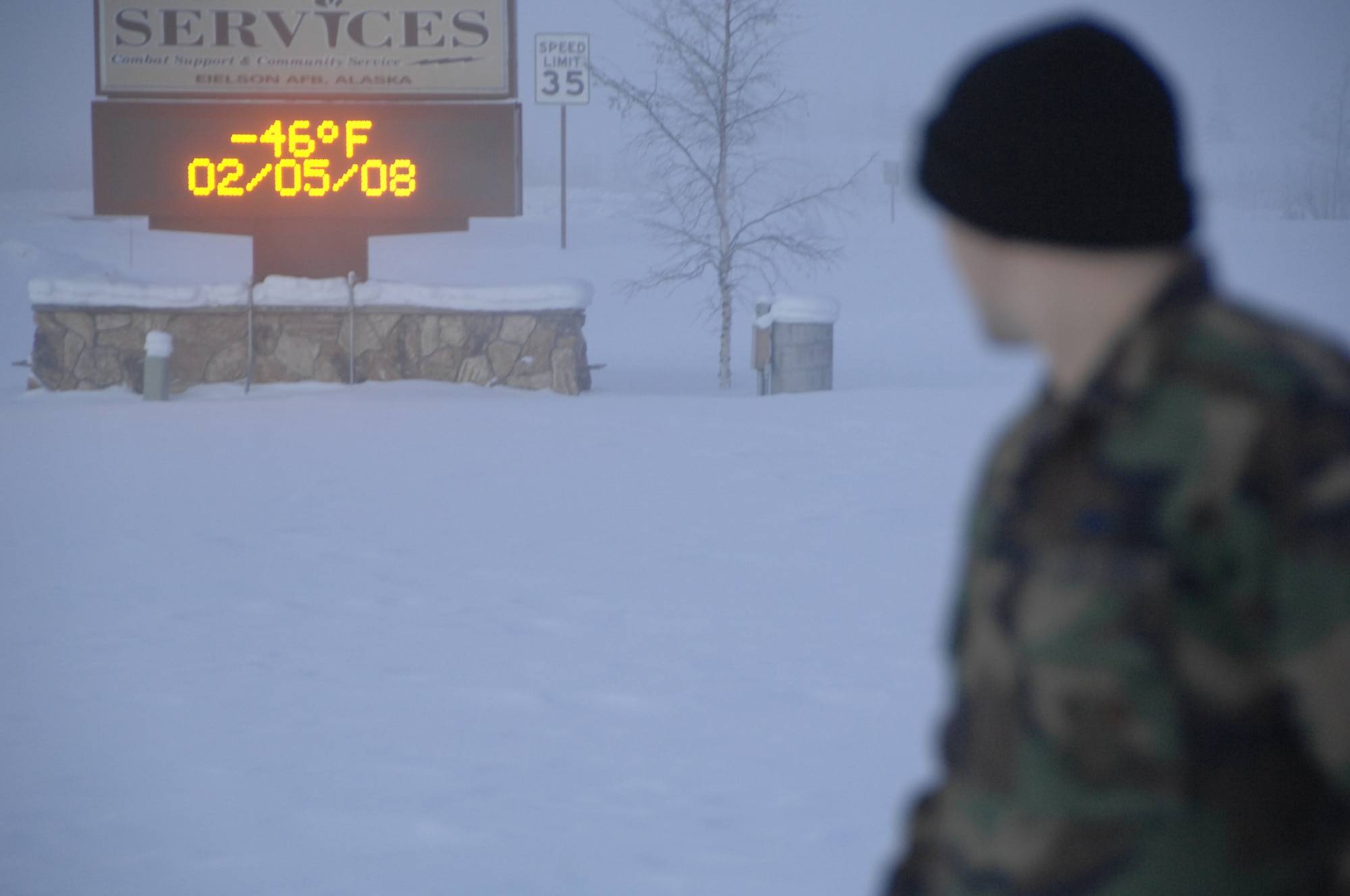 EIELSON AIR FORCE BASE, Alaska--Whether winter brings severe storms, light dustings or just cold temperatures, the American Academy of Pediatrics has some valuable tips on how to keep your children safe and warm. (1) Dress infants and children warmly for outdoor activities.  Several thin layers will keep them dry and warm.  Clothing for children should consist of thermal long johns, turtlenecks, one or two shirts, pants, sweater, coat, warm socks, boots, gloves or mittens, and a hat. (2) If frostbite occurs, bring the child indoors and place the frostbitten parts of her body in warm (not hot) water.  104? Fahrenheit (about the temperature of most hot tubs) is recommended. Warm washcloths may be applied to frostbitten nose, ears and lips. Do not rub the frozen areas. After a few minutes, dry and cover him with clothing or blankets. Give him something warm to drink. If the numbness continues for more than a few minutes, call your doctor. (3)If your child suffers from winter nosebleeds, try using a cold air humidifier in the child's room at night. Saline nose drops may help keep tissues moist. If bleeding is severe or recurrent, consult your pediatrician. (Information courtesy of AAP) (U.S. Air Force photo by Airman 1st Class Christopher Griffin)