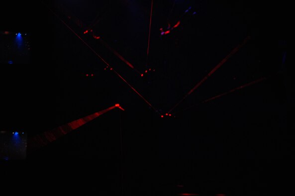 SEDALIA, Mo. – Tops in Blue perform a laser show during “The Fly-By,” a musical tribute to 60 years of proud Air Force History at the Mathewson Exhibition Center on the Missouri State Fairgrounds Jan. 31.  (U.S. Air Force photo/Airman 1st Class Stephen Linch)