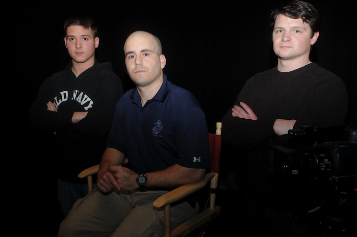 Marine crew members of "Chosin," a documentary about the epic battle of the Chosin Reservoir in the words of those whose participated.  From left, Sgt. David Childers, Capt. Brian Iglesias, director and co-producer and former Capt. Anton Sattler, co-producer.