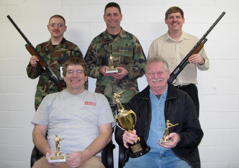 FAIRCHILD AIR FORCE BASE, Wash. – Standing from left to right, Tech. Sgt. Jeremy Wiley, Senior Master Sgt. Gregory McNeill and Mike Sunde, and seated, Jeff Kotarske and Ray Stevens, all from the 92nd Medical Group Skeet Team, pose for a group photo as the first place winners of the 2007 Fall Intramural League. Wing safety was awarded second place. (Courtesy photo)