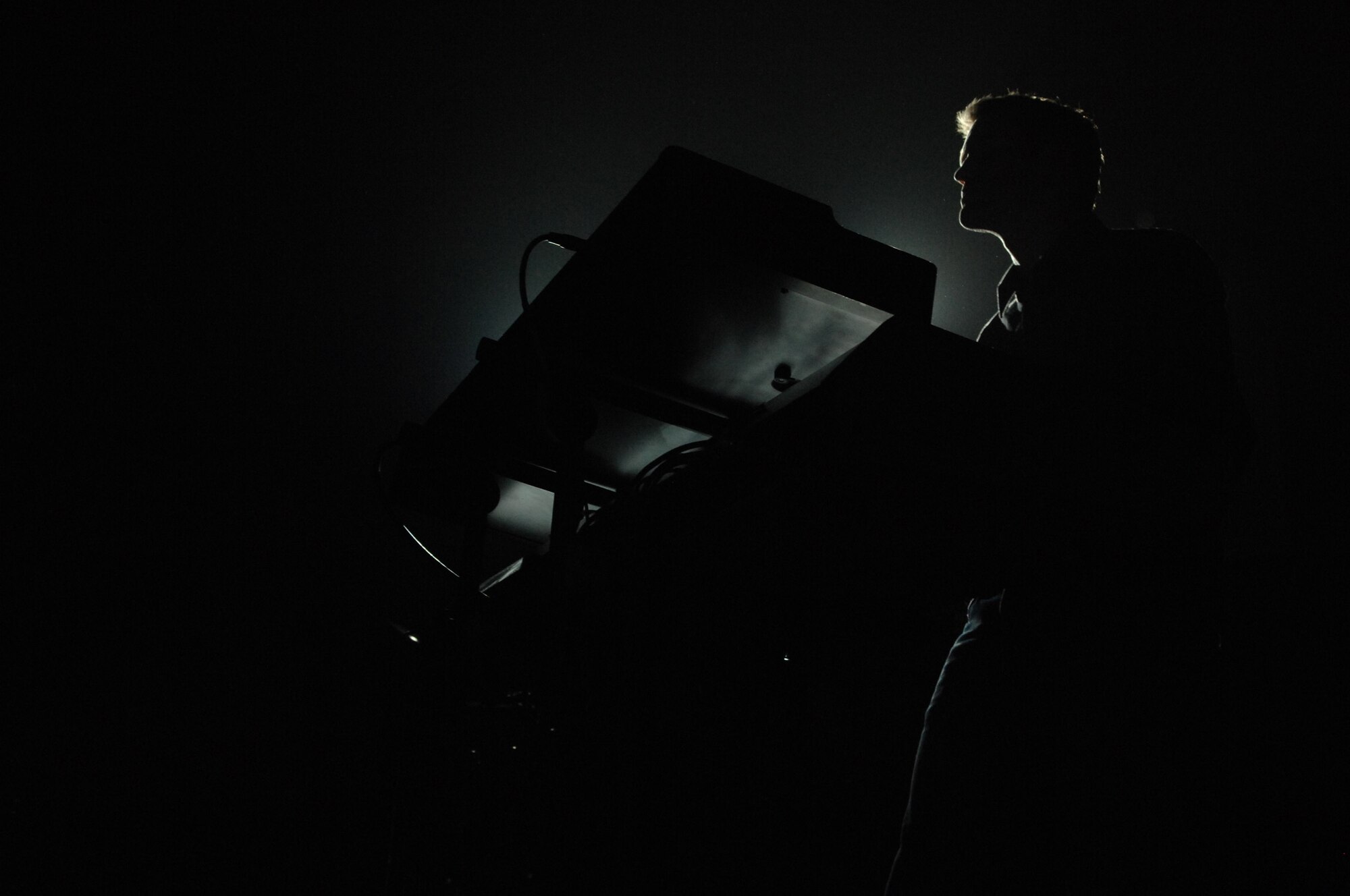 Benjamin Lewis of the Lt. Dan Band plays the keyboard for the United Service Organizations entertainment tour at Ellsworth Air Force Base, S.D., Feb. 1, 2008. The private concert for Ellsworth Airmen and their families is the first this year in the series of stateside USO tours. (U.S. Air Force photo/Airman 1st Class Joshua Seybert) 
