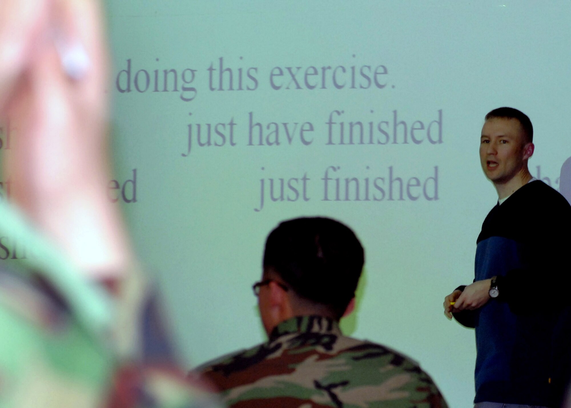 Tech. Sgt. Richard Wagner teaches conversional English to students at the South Korean army NCO Academy Jan. 31 in South Korea. Numerous Airmen from the 5/6 group volunteer to teach assist South Korean army cadets English. Sergeant Wagner is the 8th Maintenance Squadron measurement diagnostic equipment laboratory chief. (U.S. Air Force photo/Staff Sgt. Araceli Alarcon) 
