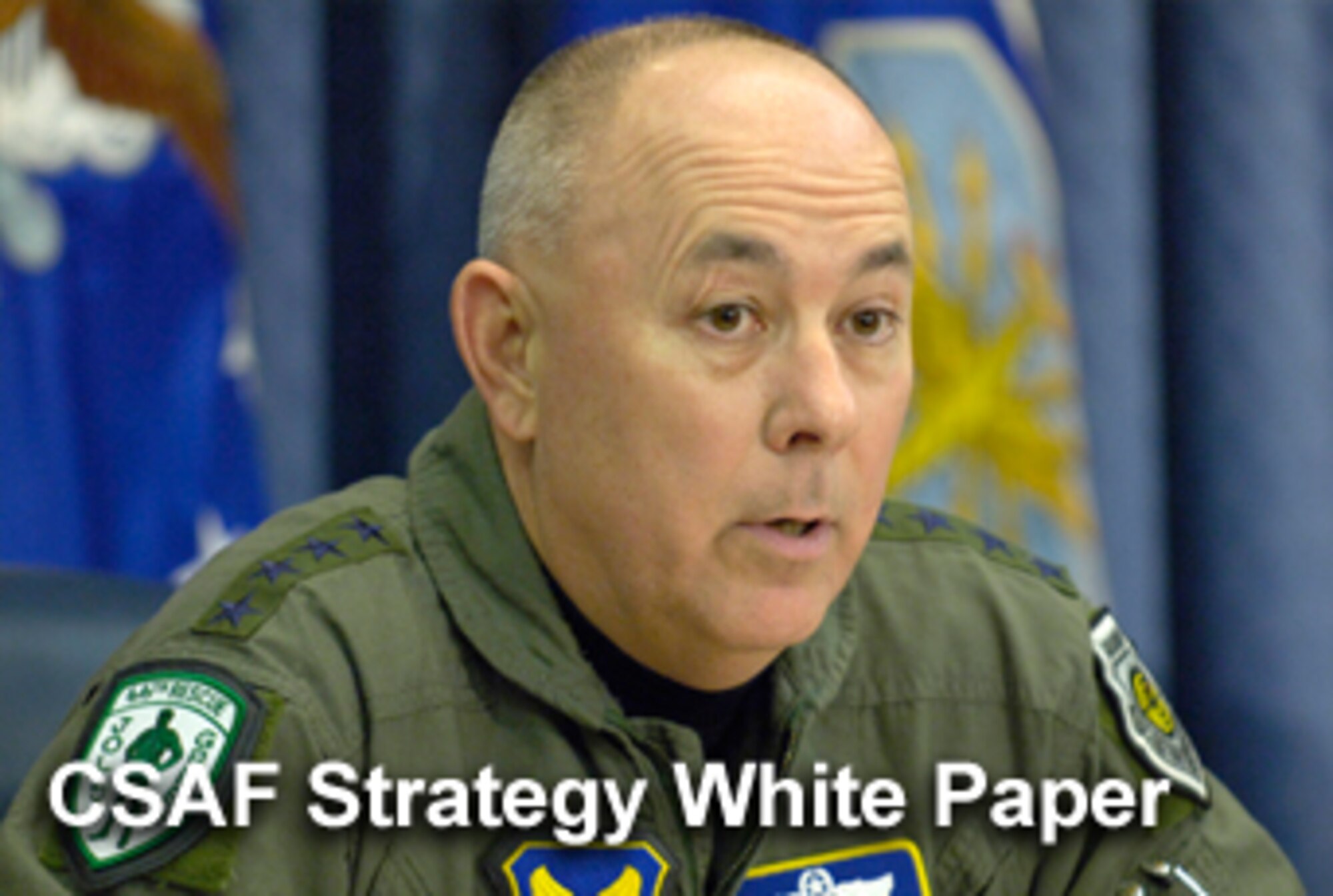 Air Force Chief of Staff Gen. T. Michael Moseley unveiled his strategy white paper Feb. 7 while meeting with members of Air University's professional military education classes at Maxwell Air Force Base, Ala. (U.S. Air Force graphic/Mike Carabajal) 