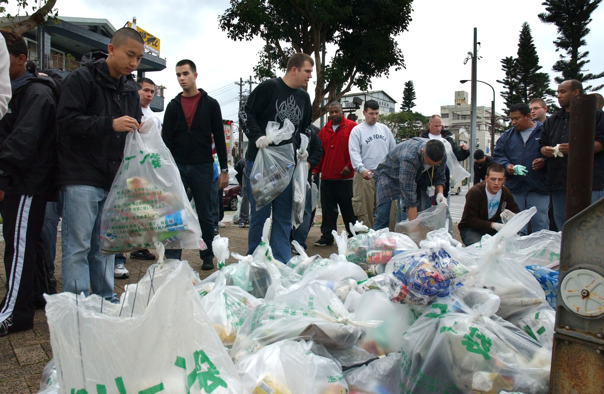 Volunteers collected a pile of garbage at the end of the annual cleanup on Gate 2, Feb. 3. Airmen Committed to Excellence sponsored the event to give back to the local community. (U.S. Air Force photo/Senior Airman Jeremy McGuffin)