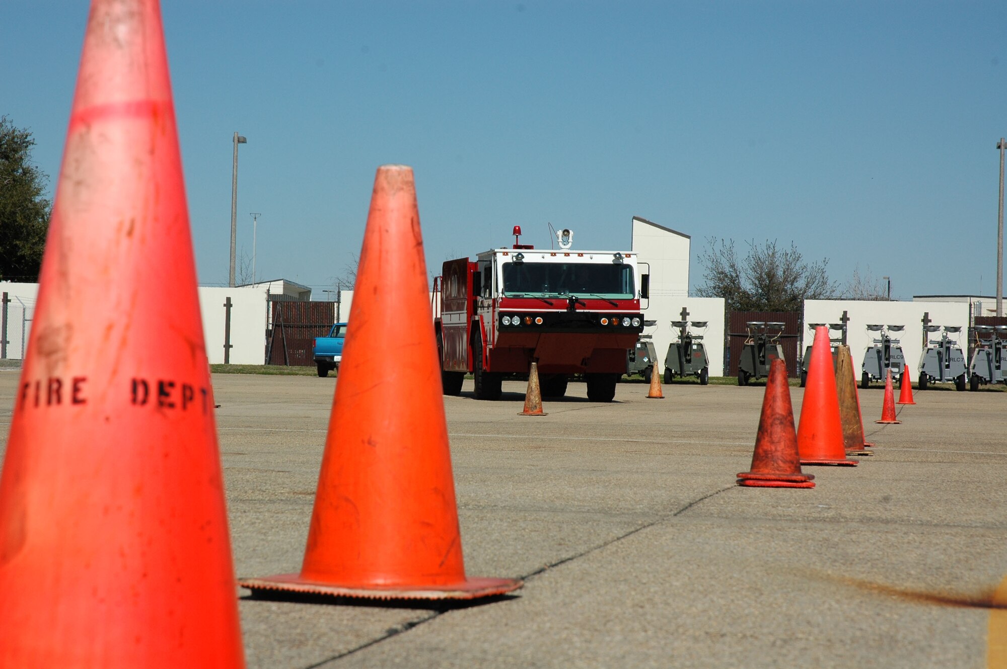 Firefighters with the 403rd Civil Engineer Squadron navigated a Keesler AFB pumper truck through a challenging seven-station driving course marked with pylons in preparation for certification tests scheduled for March UTA. In addition to the driving course, firefighters must also demonstrate knowledge of the truck's features and how to operate the vehicle in a flightline firefighting situation.        