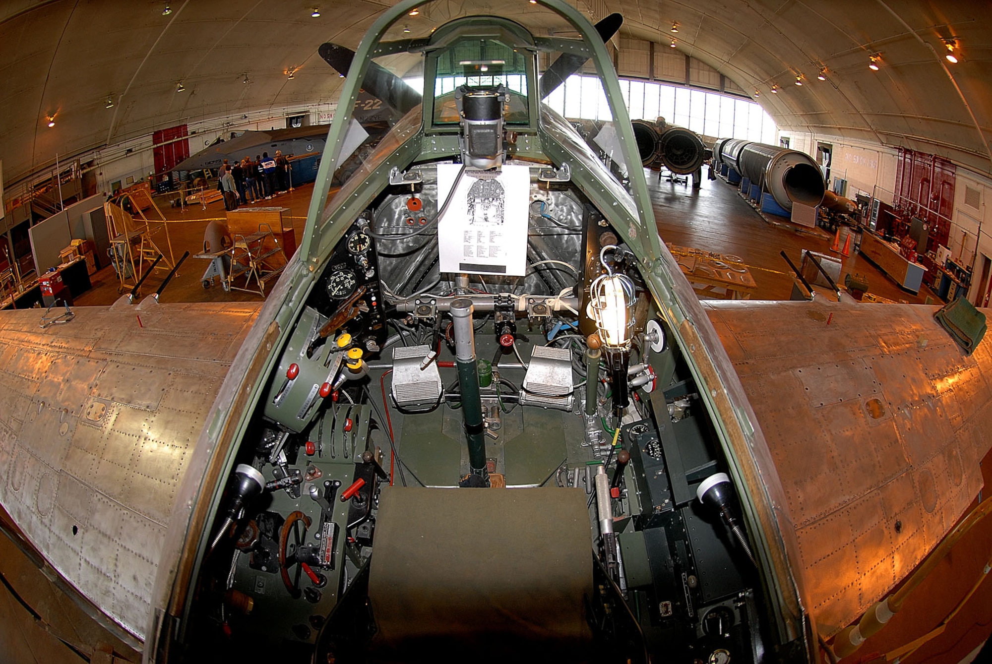 DAYTON, Ohio (02/2008) -- A view from the ccockpit of the Kawanishi N1K2-Ja (or Japanese George) in the National Museum of the U.S. Air Force's restoration hangar. (U.S. Air Force photo) 