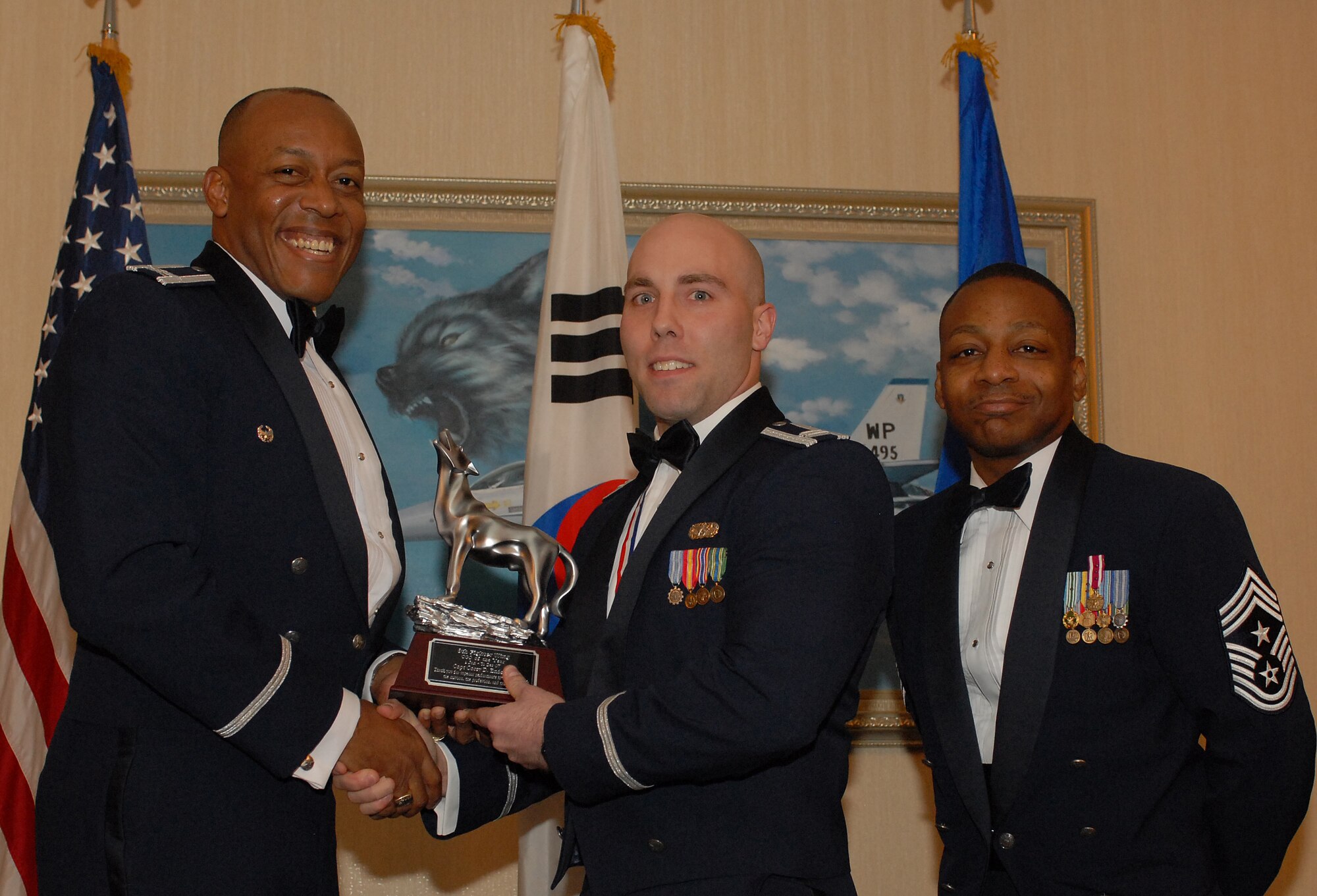 KUNSAN AIR BASE, South Korea -- Capt. Corey Enderby, 8th Civil Engineer Squadron, received the company grade officer of the year award here Feb 10.  The banquet is held annually to recognize all outstanding personnel for their commitment and hard work. (U.S. Air Force photo/Senior Airman Giang Nguyen) 