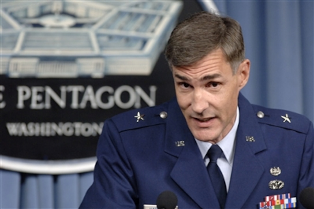Legal Advisor to the Convening Authority of DoD's Office of Military Commissions Brig. Gen. Thomas Hartmann, U.S. Air Force, announces that charges have been sworn against six detainees held at Guantanamo Bay, Cuba, during a Pentagon press briefing on Feb. 11, 2008.  The six detainees are alleged to be participants in the planning and execution of the 9/11 attacks on the United States in 2001.   