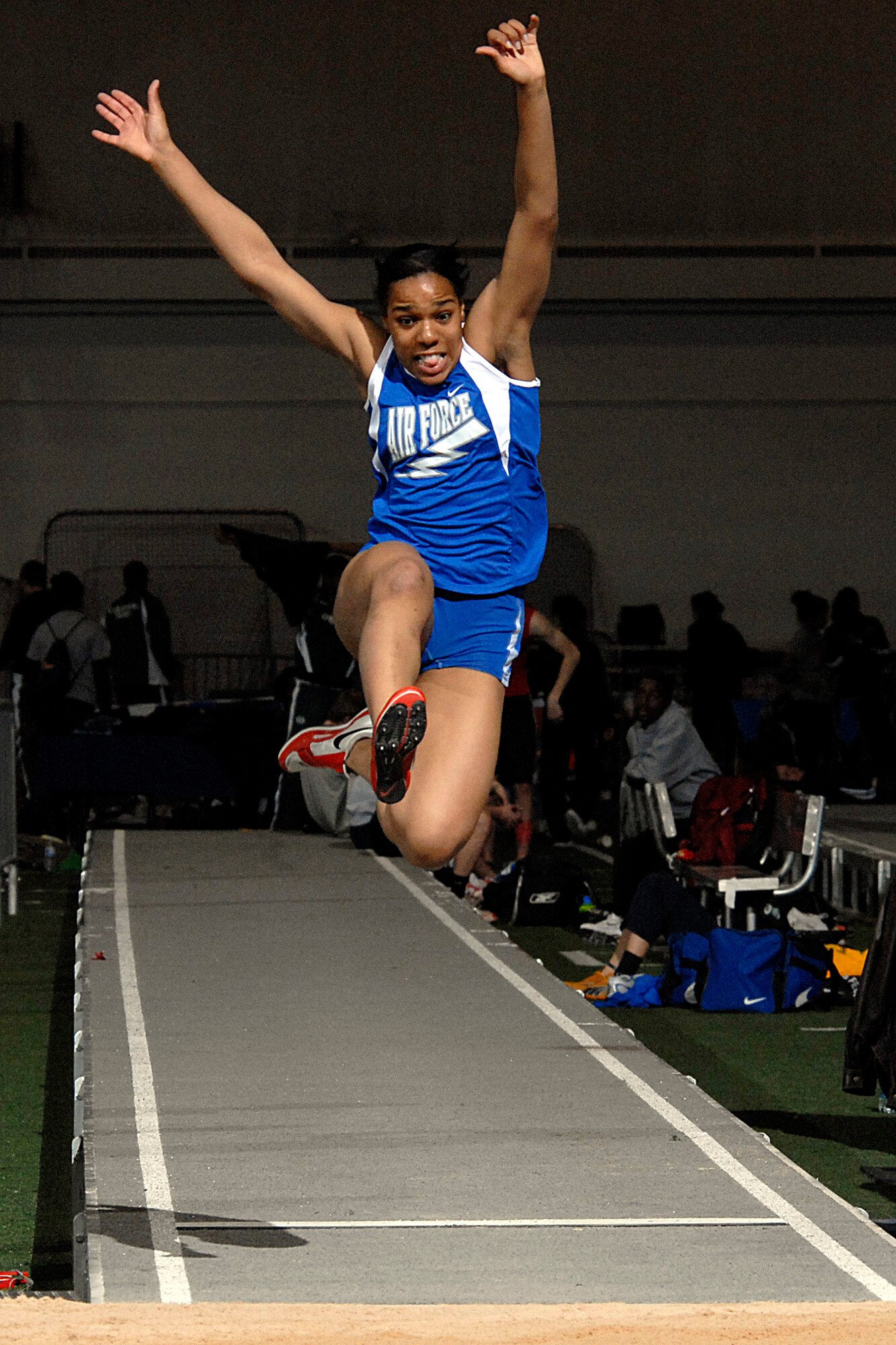 Freshman long jumper Nercresainne White recorded a fifth-place distance of 18'1" at the Air Force Open, moving her into fifth place on the Falcons' all-time long jump list. She also claimed a ninth-place time of 7:84 in the 60-meter dash, which is the seventh-fastest time in program history.   The Falcons hosted the Don Barrett-Air Force Open on Feb. 9. Competing at the Academy's Cadet Field House, the Falcons collected 26 top-10 finishes during the non-team scoring meet.  (U.S. Air Force photo/Dave Ahlschwede)
