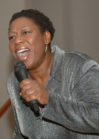 DYESS AIR FORCE BASE, Texas-- Alecia McDaniel, 7th Medical Operations Squadron, competes in the Dyess Idol competition held on Feb. 9. Alecia was one of ten competitors in the competition.(U.S Air Force photo by Airman 1st Class Felicia Juenke)