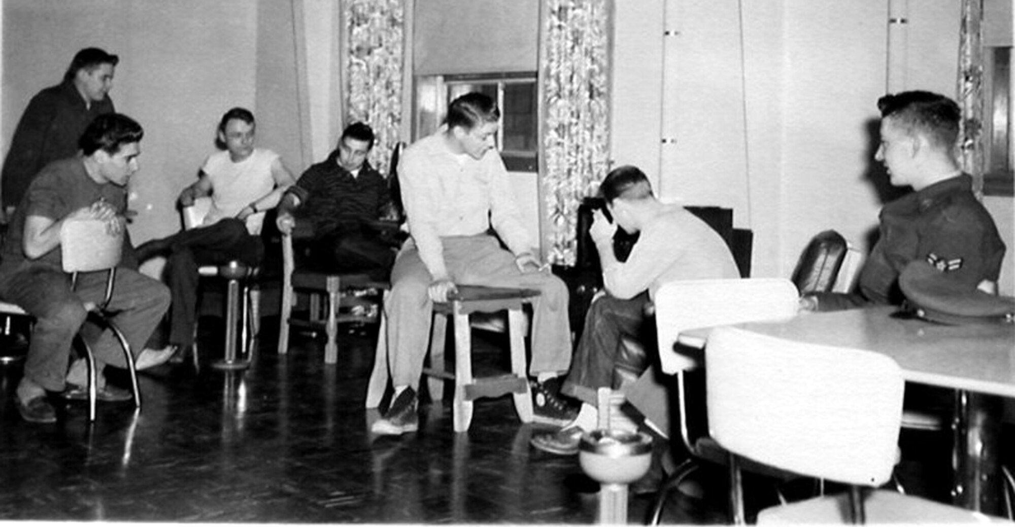 Airmen could spend downtime in a day room like this one in 1953. (Photo courtesy of the Malmstrom Museum)