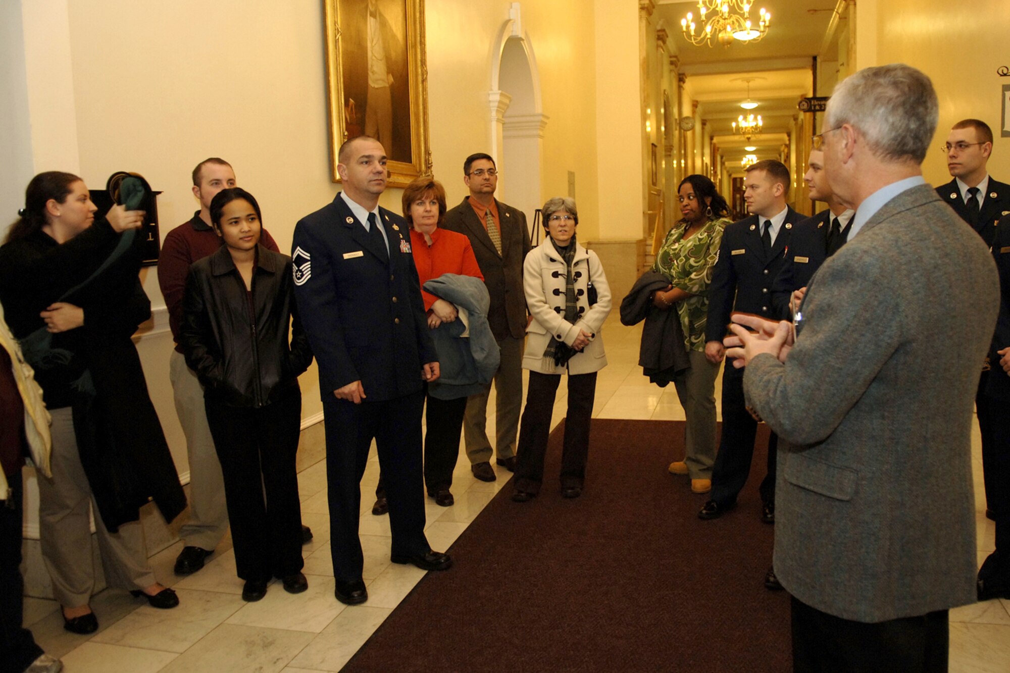 HANSCOM AFB, Mass. – 66th Air Base Wing annual award nominees and their guests pictured here receive a tour of the State House in Boston, Mass. on Feb. 7. The nominees enjoyed three days of sightseeing in the local area before the annual awards dinner on Feb. 8. (U.S. Air Force photo by Walter Santos)