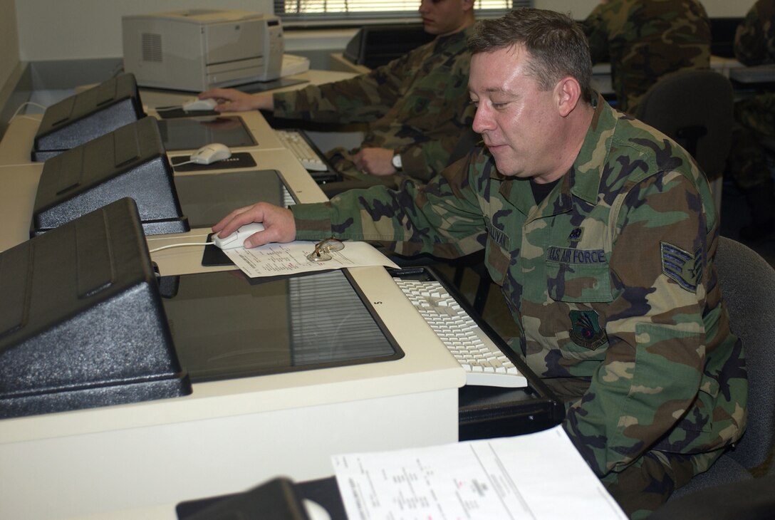 GRISSOM AIR RESERVE BASE, Ind., -- Staff Sgt. C.J. O'Sullivan, a crew chief with the 434th Maintenance Squadron, takes a career development course at the education office located in Bldg. 668.  Professional military education and career development courses play an important role in the life of Air Force Reservists. (Air Force photo/Senior Airman Ben Mota)