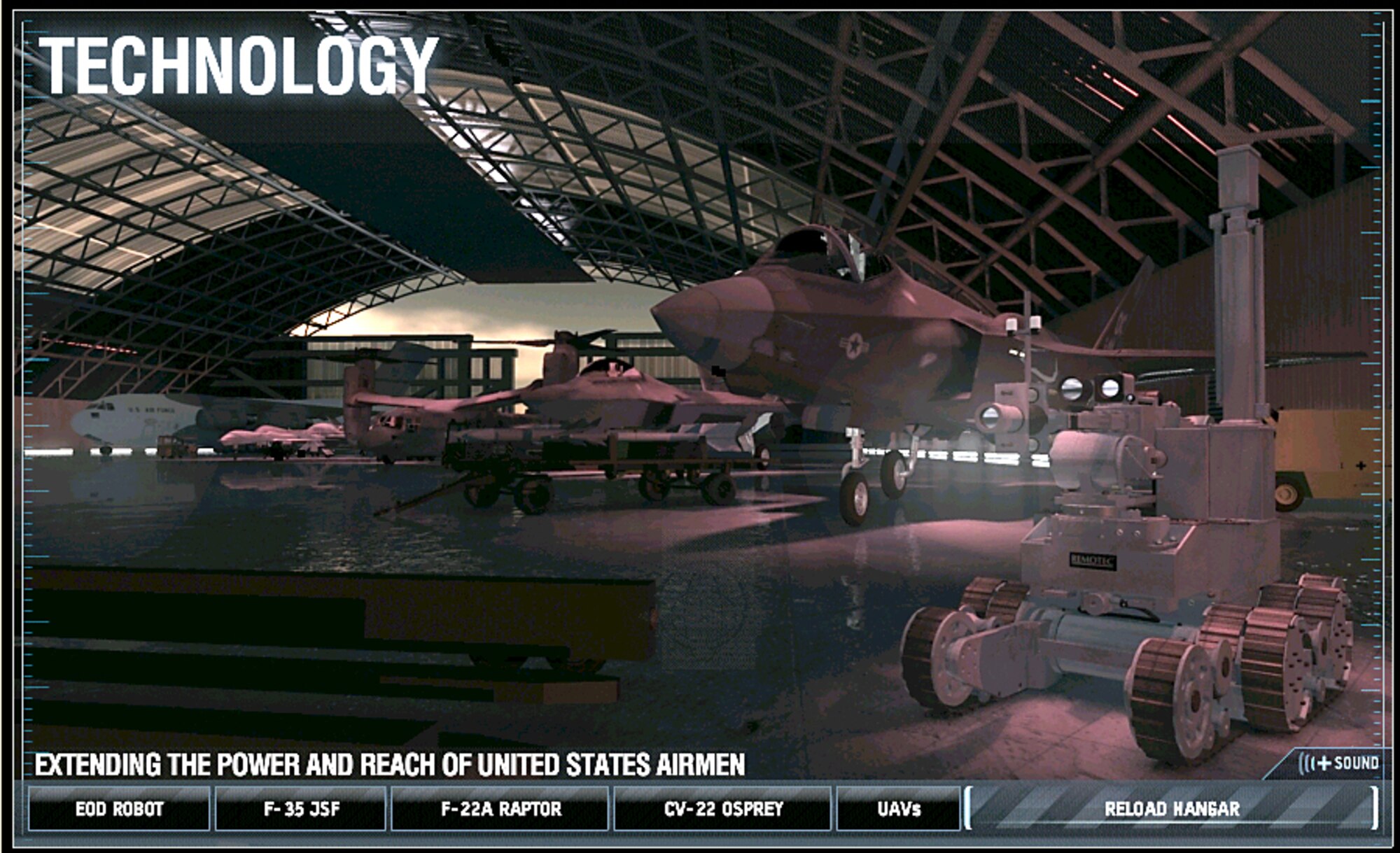 The online Air Force Technology Section webpage invites visitors to virtually explore the latest tools and weapon system technology offered.  