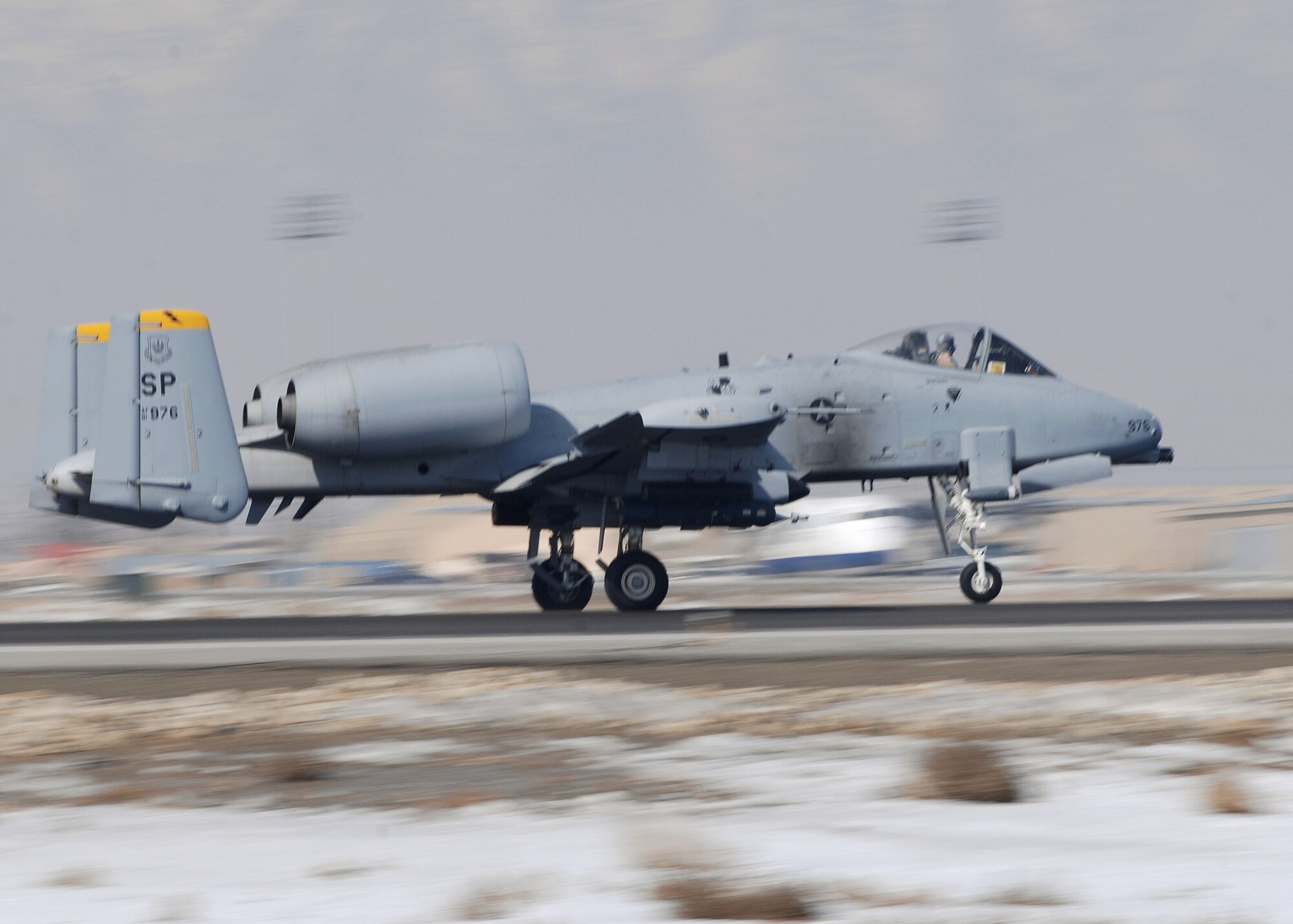 BAGRAM AIR BASE, Afghanistan - An A-10 Warthog from Spangdahlem Air Base, Germany takes off to a combat mission here Feb. 13. (U.S. Air Force photo by Master Sgt Demetrius lester)