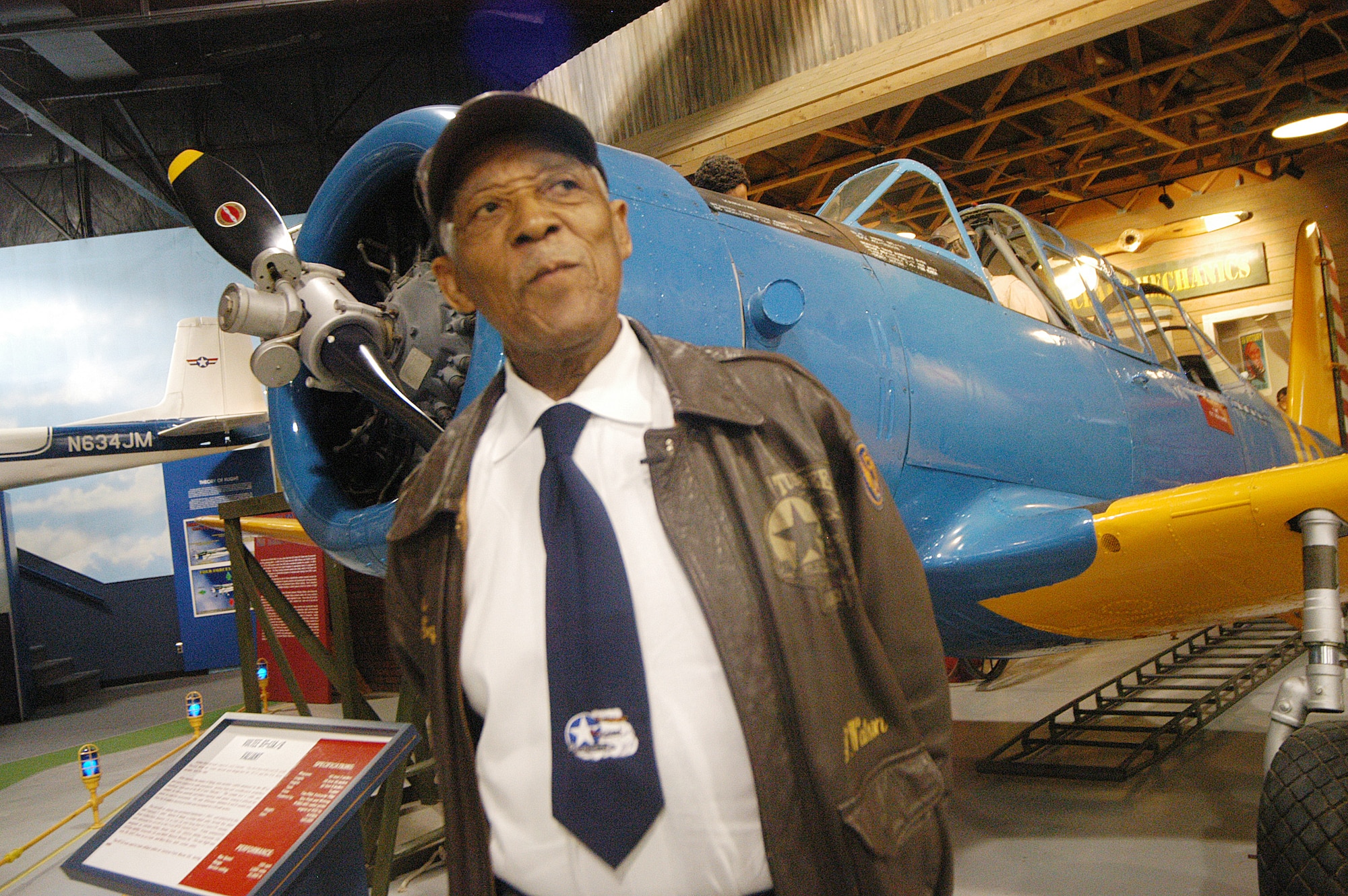 George Watson, Sr., a retired US Air Force technical sergeant, talks about his experiences as a Tuskegee Airmen at the Musuem of Aviation Feb. 8. U. S. Air Force photo by Sue Sapp  