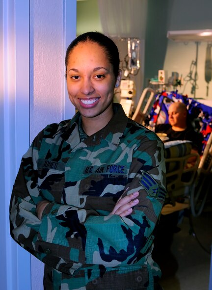 SCOTT AIR FORCE BASE, Ill. -- Senior Airman Beverly Jones, 375th Aeromedical Staging Facility aerospace medical technician shift leader, is one of many unsung heroes in the ASF. The 375th Airlift Wing located at Scott AFB, Ill., is one of three ASF distribution hubs in the continental United States that is responsible for transporting patients to their home bases or other specialized hospitals. (U.S. Air Force photo/Master Sgt. Maurice Hessel)